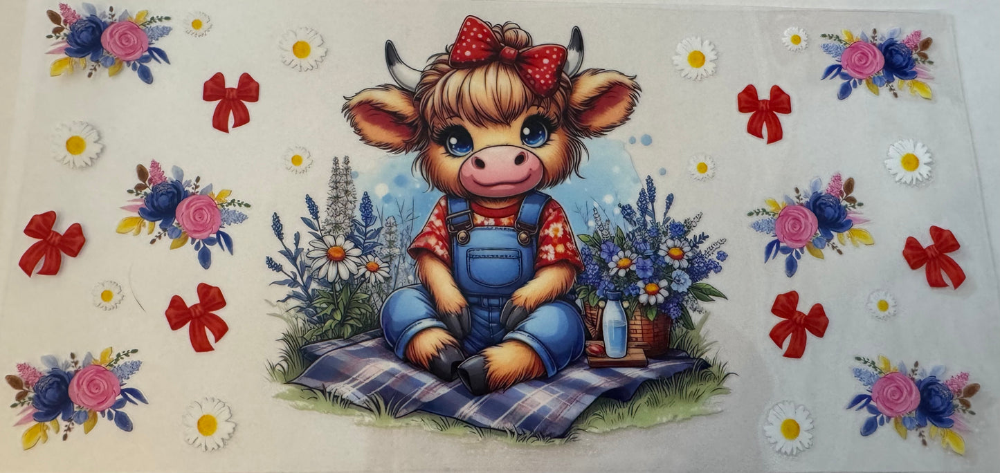Picnic Highland cow 16oz Uv DTF Wrap