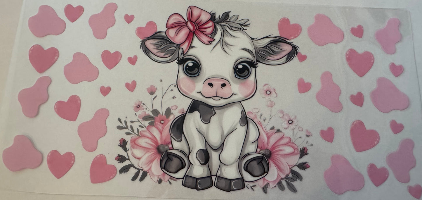 Pink bow Highland cow 16oz Uv DTF Wrap