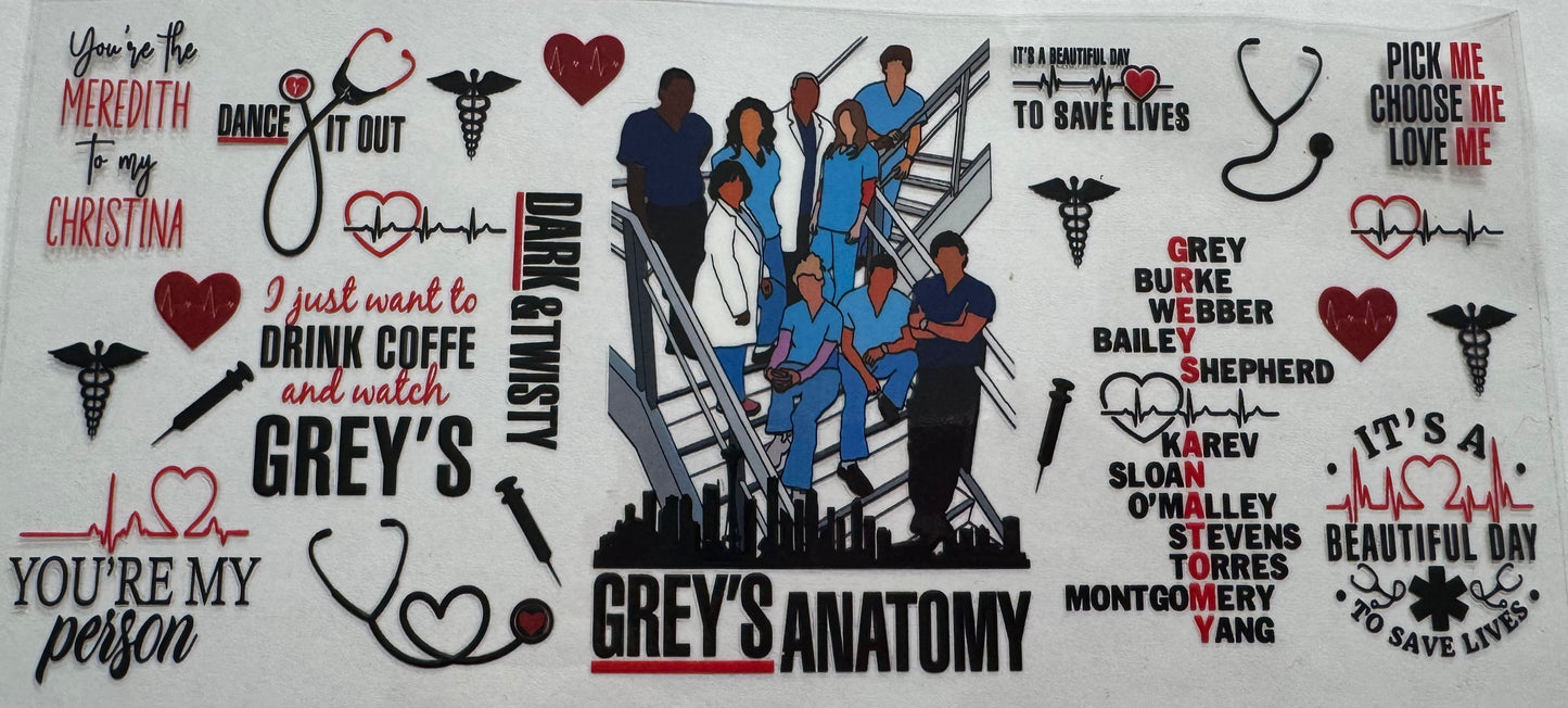 Grey's Anatomy 16oz Uv DTF Wrap