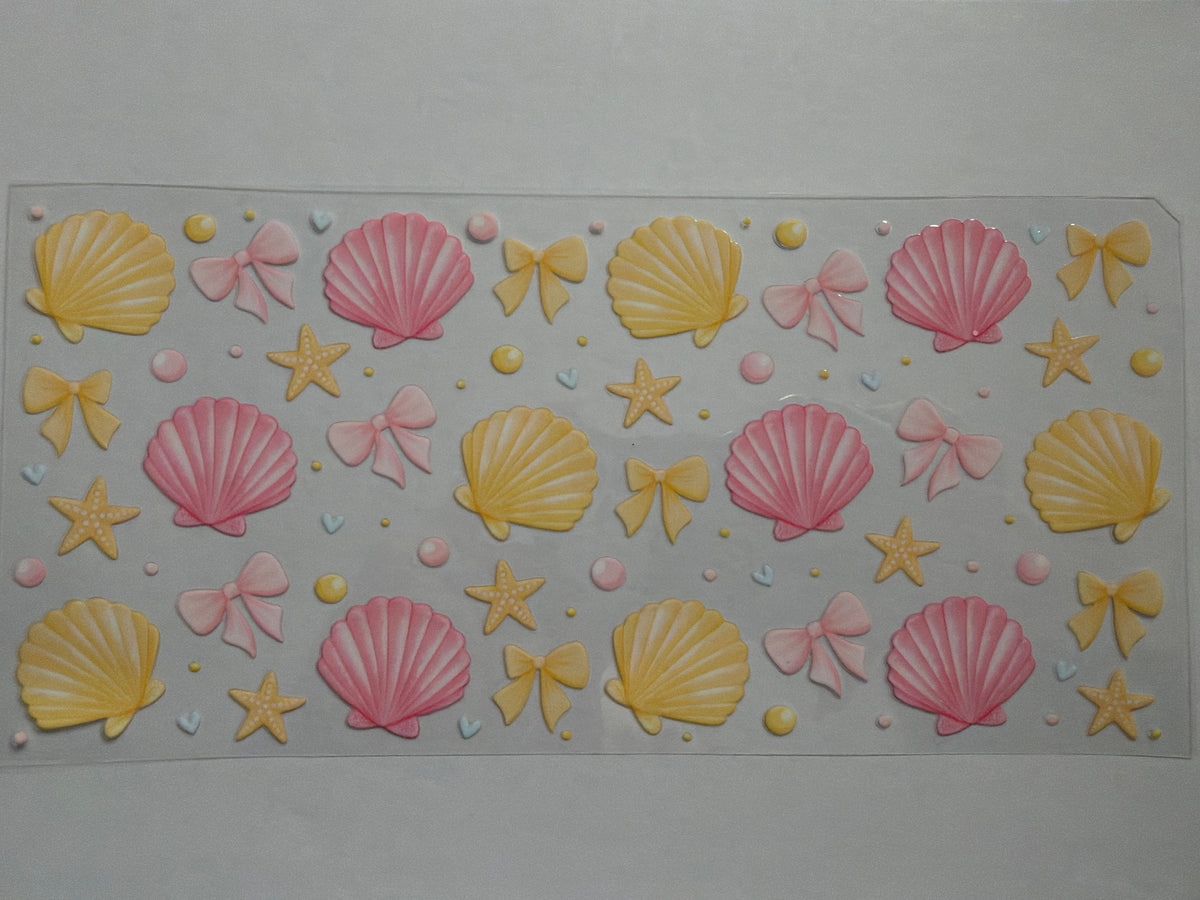 Yellow and pink shells 16oz Uv DTF Wrap