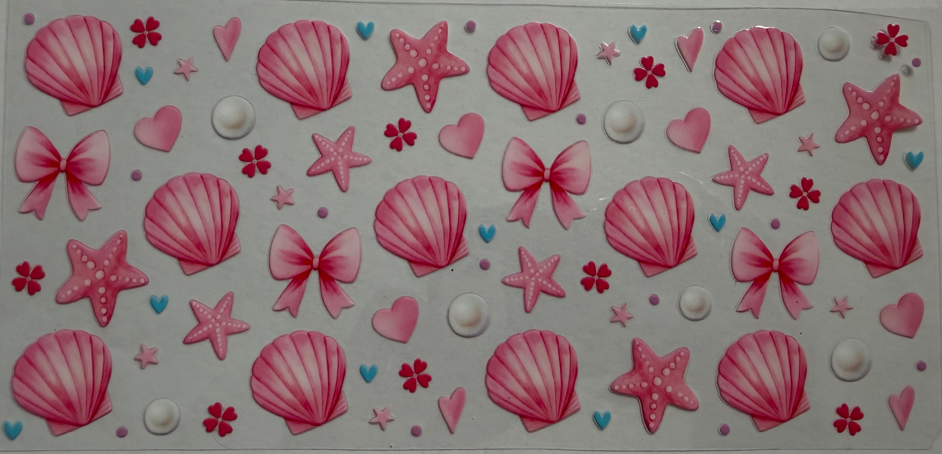 Pink sea shells 16oz Uv DTF Wrap