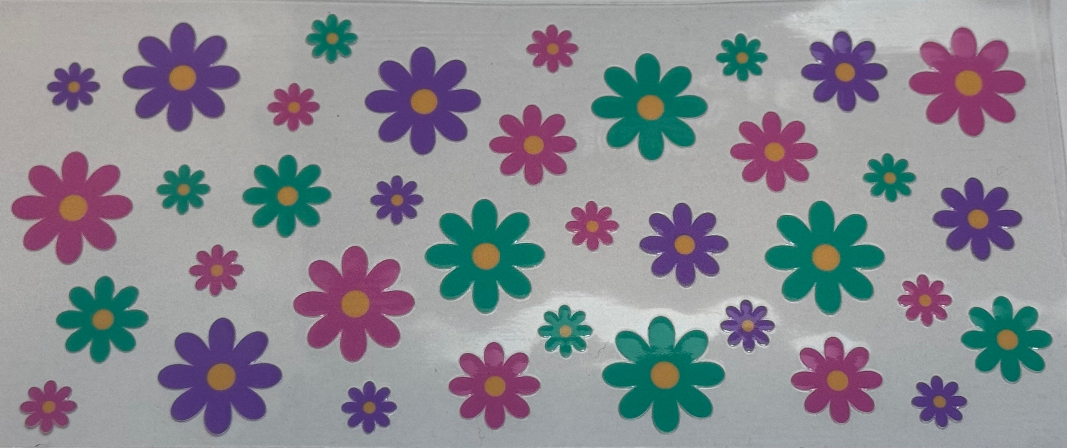 Green, Purple And Pink Flower 16oz Uv DTF Wrap