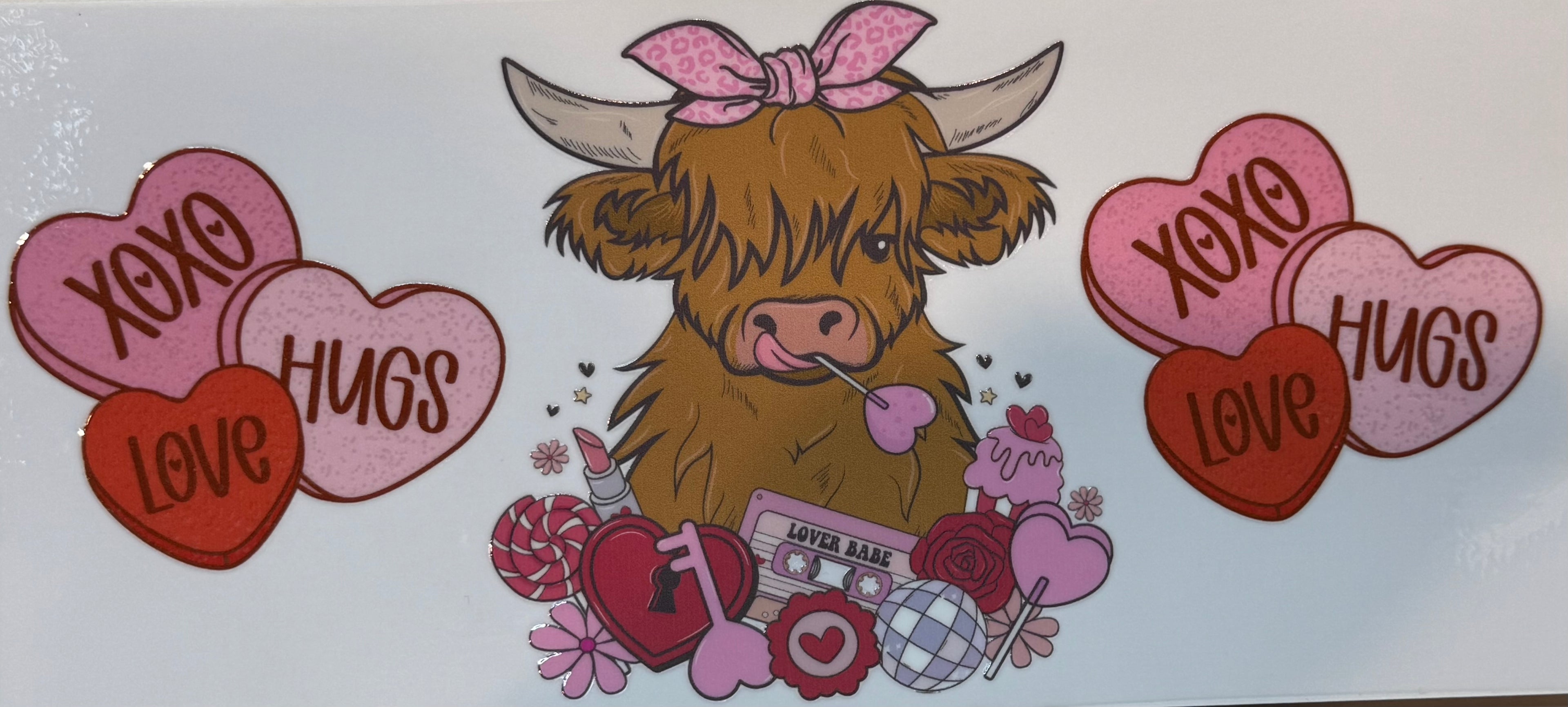XOXO Highland Cow 16oz Uv DTF Wrap