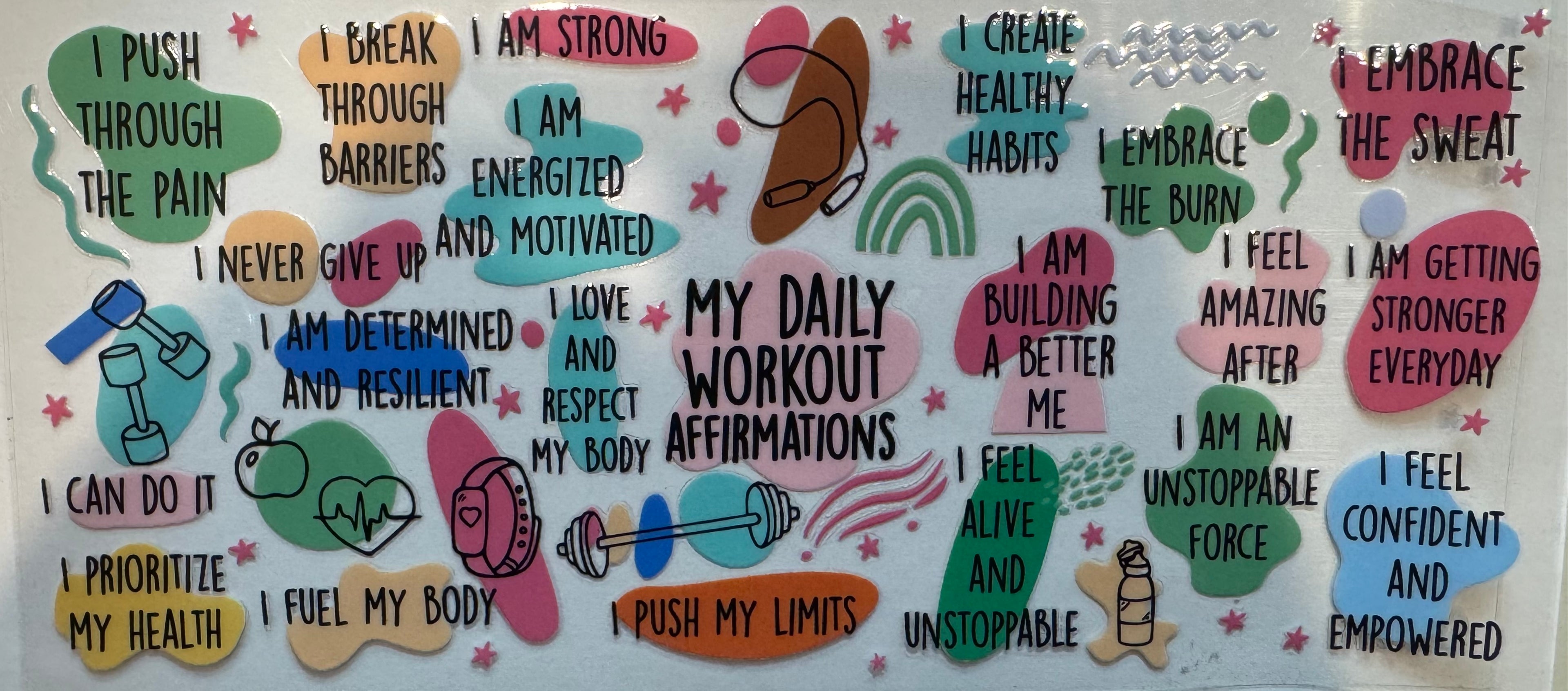 Daily Workout Affirmations 16oz Uv DTF Wrap