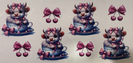 Highland Cow with bow 16oz Uv DTF Wrap