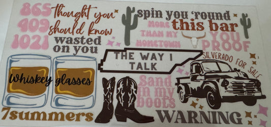 Morgan Wallen Lyrics 16oz Uv DTF Wrap