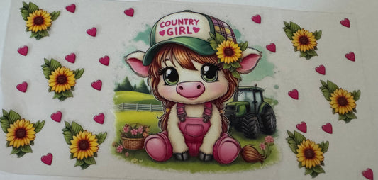 Country girl highland cow 16oz Uv DTF Wrap