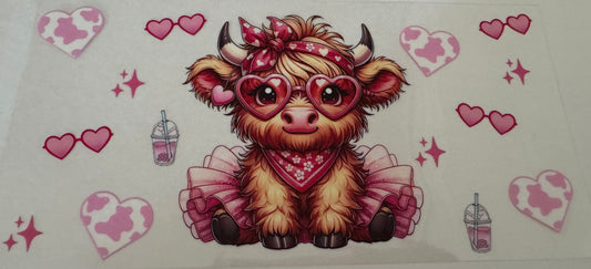 Pink tutu Highland cow 16oz Uv DTF Wrap