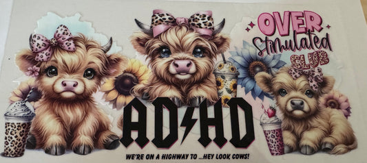 ADHD Highland Cow 16oz Uv DTF Wrap