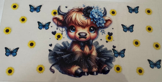 Black tutu Highland cow 16oz Uv DTF Wrap