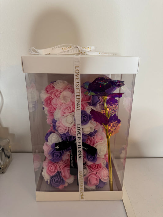 Pink, Purple,White Rose Bear