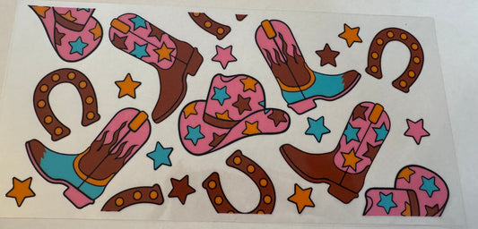 Brown and pink country symbols 16oz Uv DTF Wrap