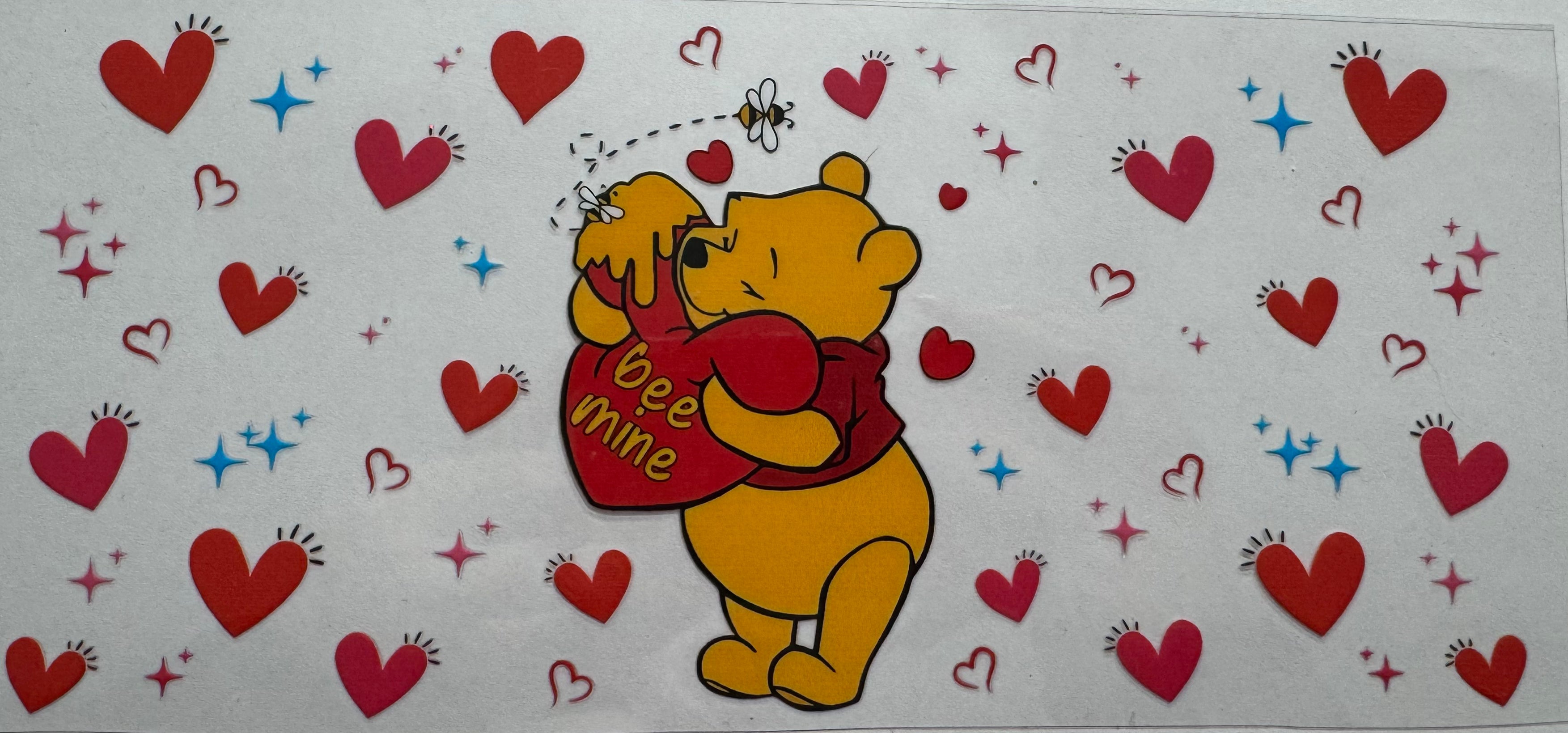 Winnie the Pooh with a love heart 16oz Uv DTF Wrap