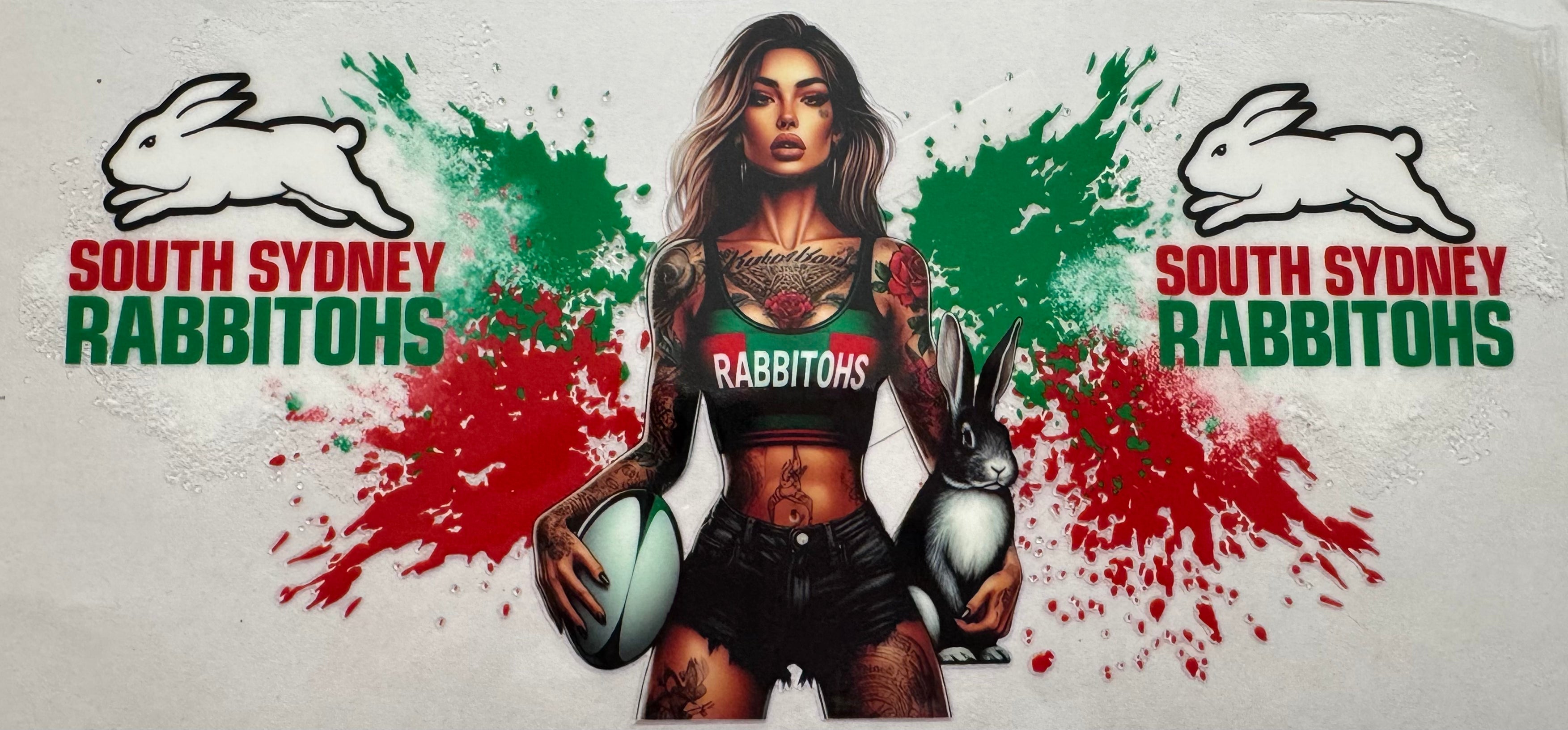 South Sydney Rabbitohs Tattoo girl 16oz Uv DTF Wrap