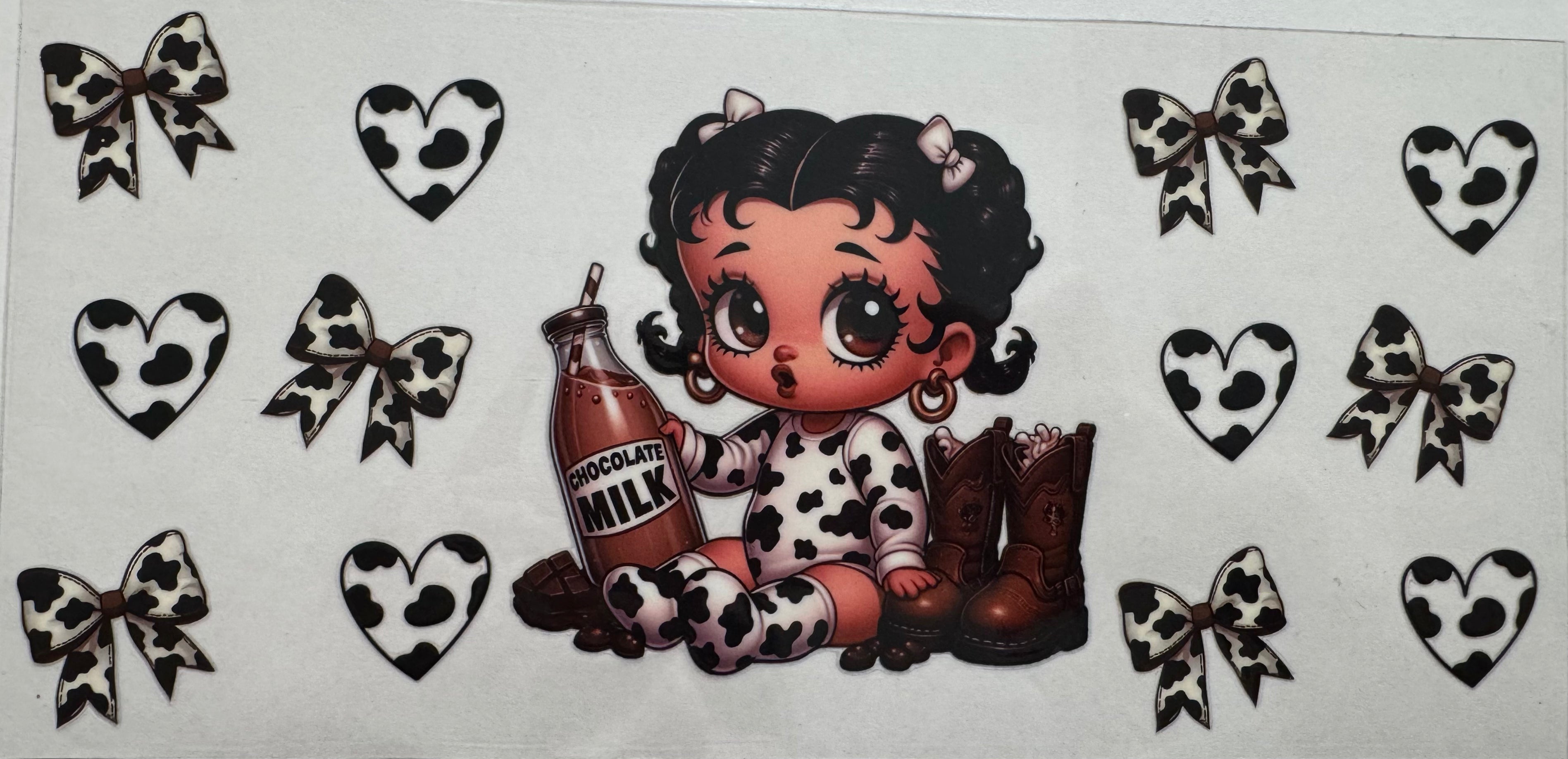 Betty boop drinking chocolate milk 16oz Uv DTF Wrap