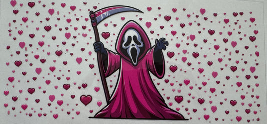 Pink heart ghost face 16oz Uv DTF Wrap