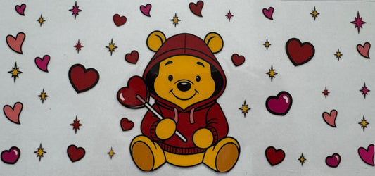 Winnie the Pooh with love hearts 16oz Uv DTF Wrap