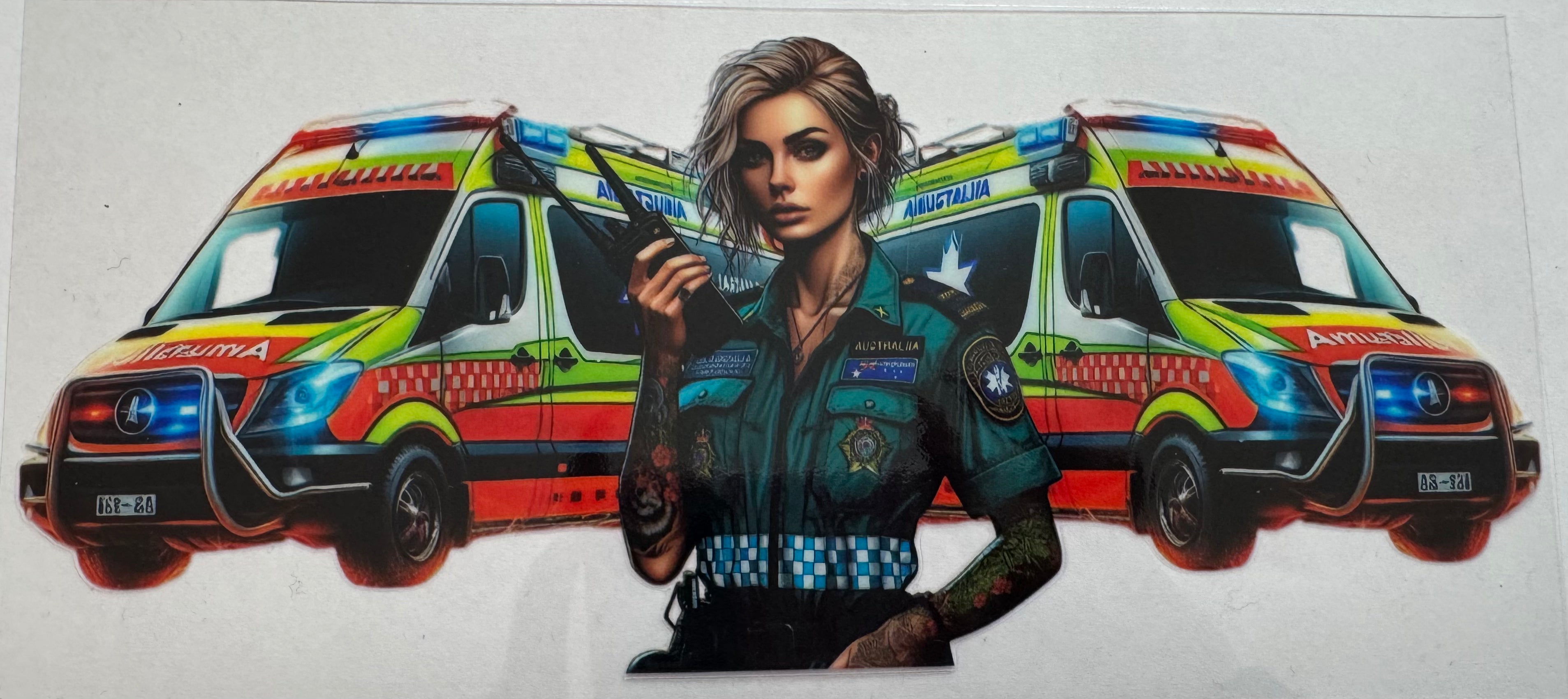 Ambulance Woman 16oz Uv DTF Wrap