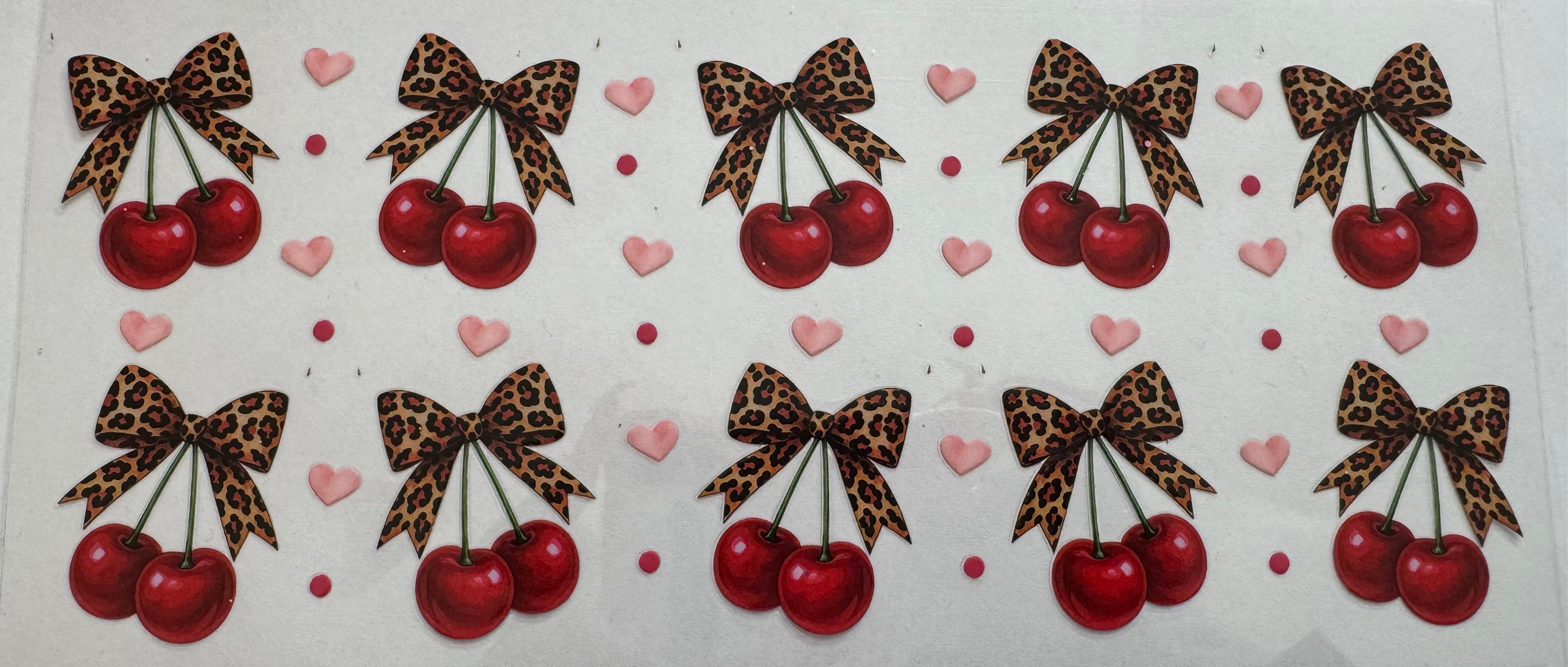 Leopard Bows and cherries 16oz Uv DTF Wrap