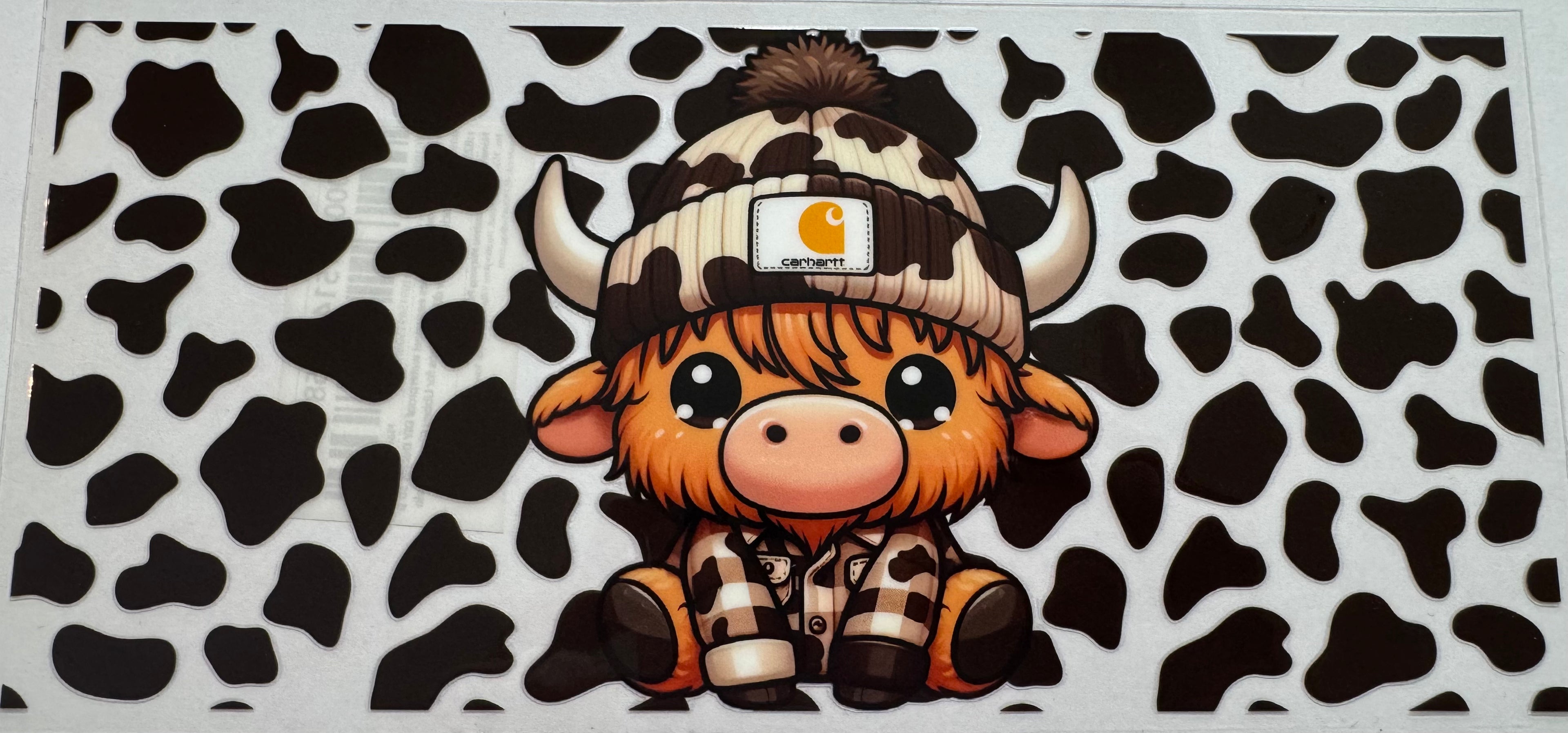 Highland cow with cow print 16oz Uv DTF Wrap