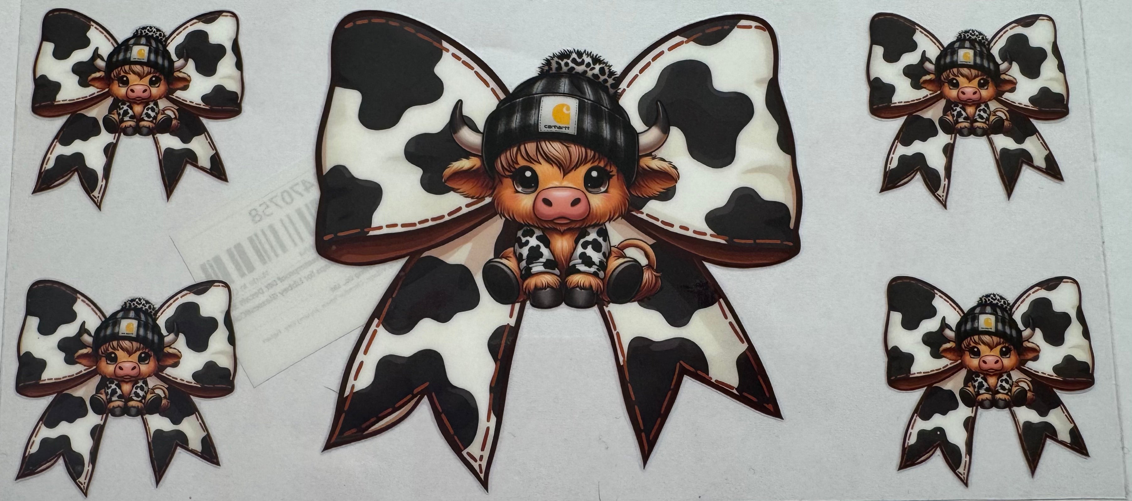 Highland cow with cow print bows 16oz Uv DTF Wrap