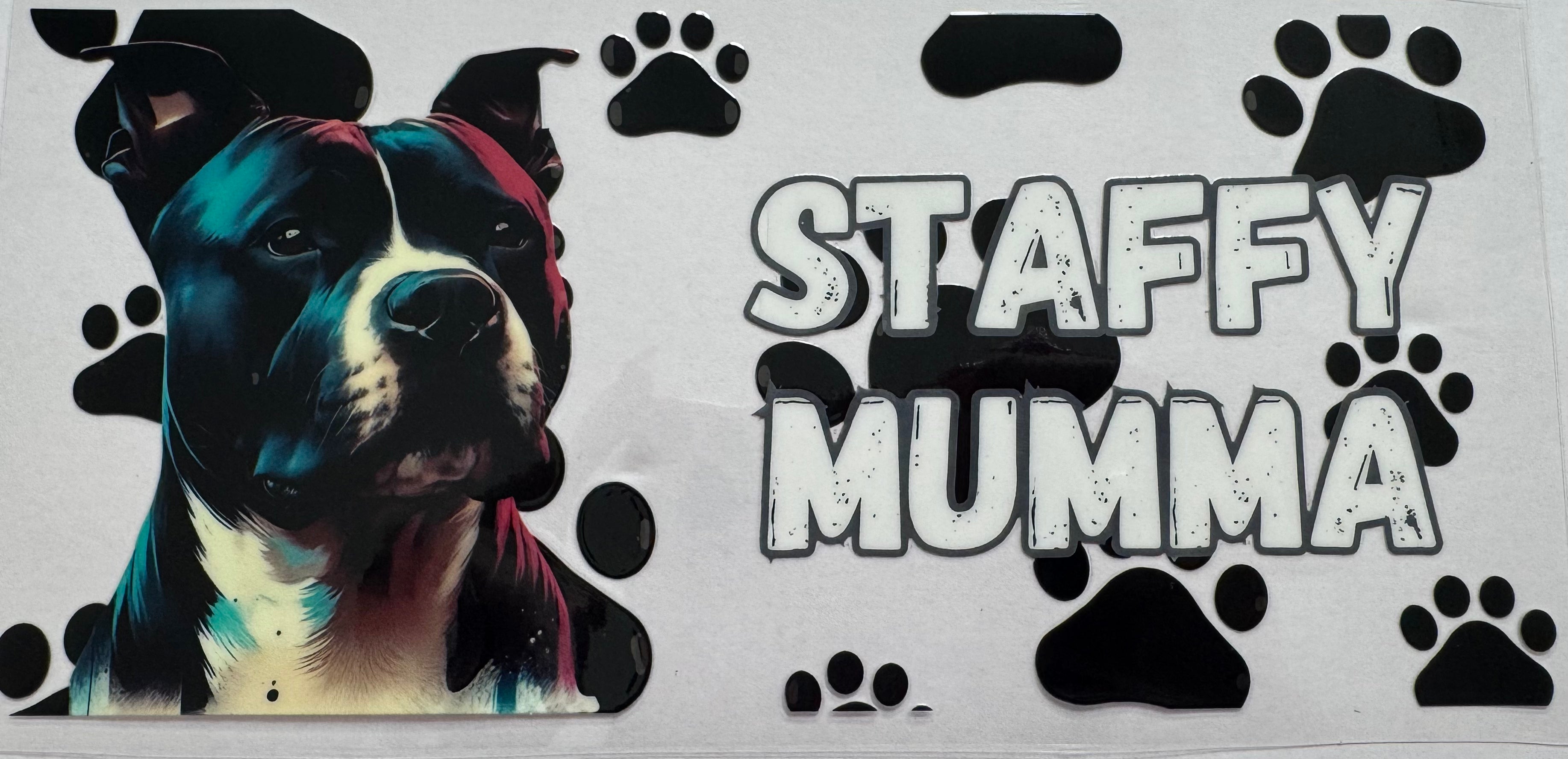 Staffy Mumma 16oz Uv DTF Wrap