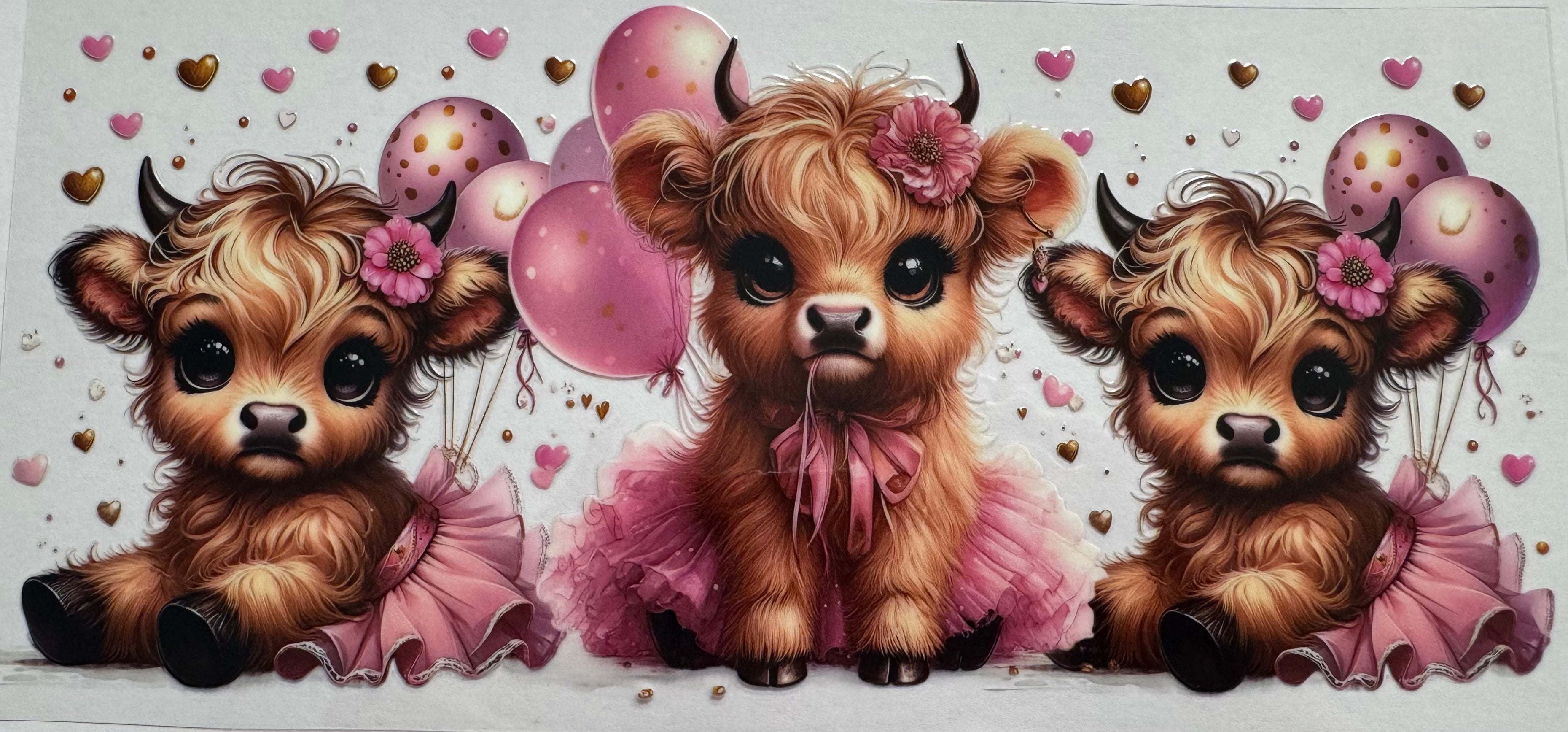 Pink tutu Highland Cow 16oz Uv DTF Wrap