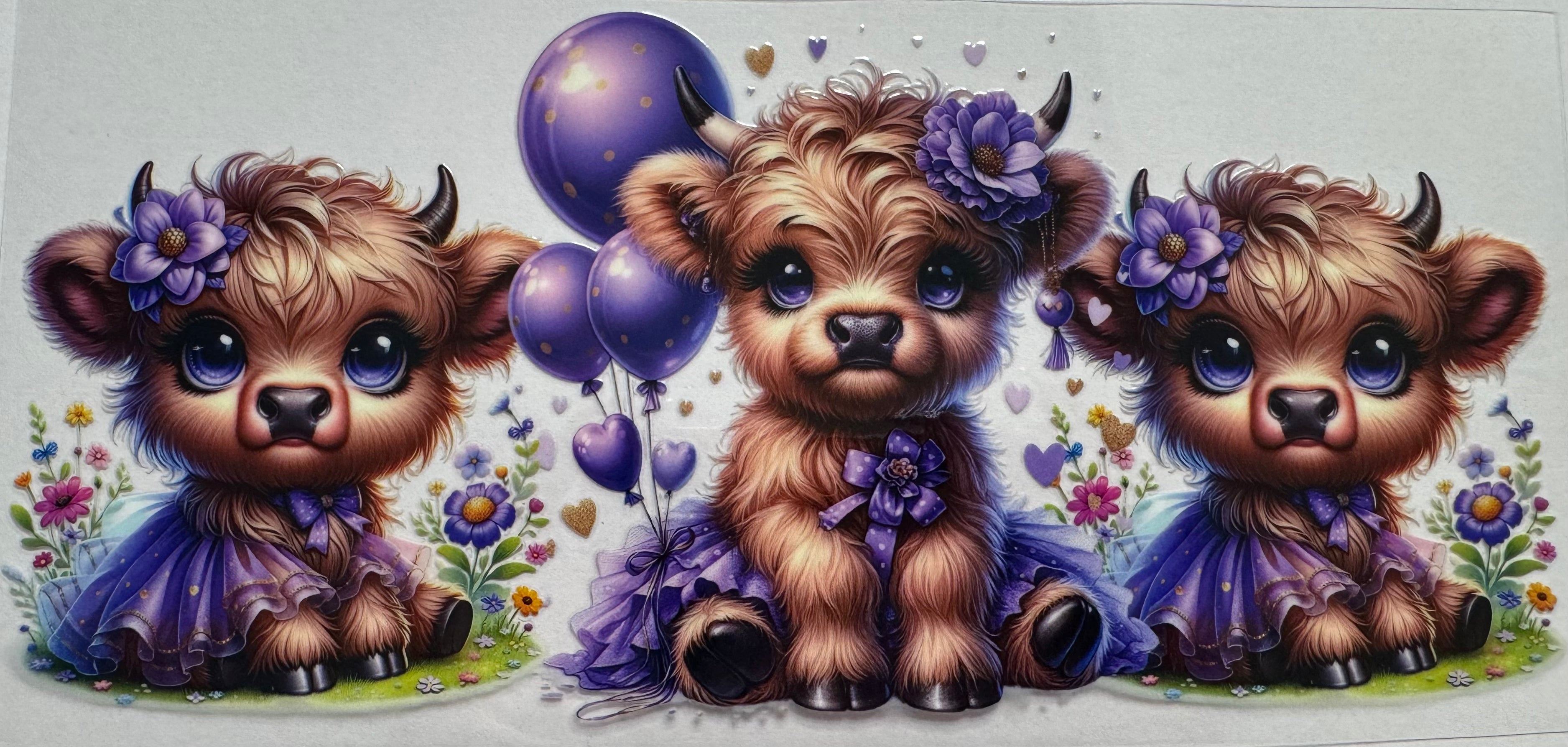 Purple tutu highland cow 16oz Uv DTF Wrap