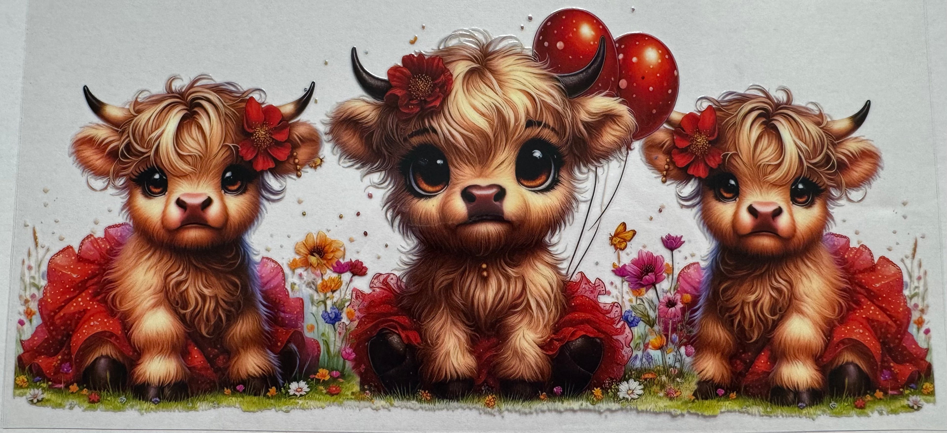 Red tutu highland cow 16oz Uv DTF Wrap