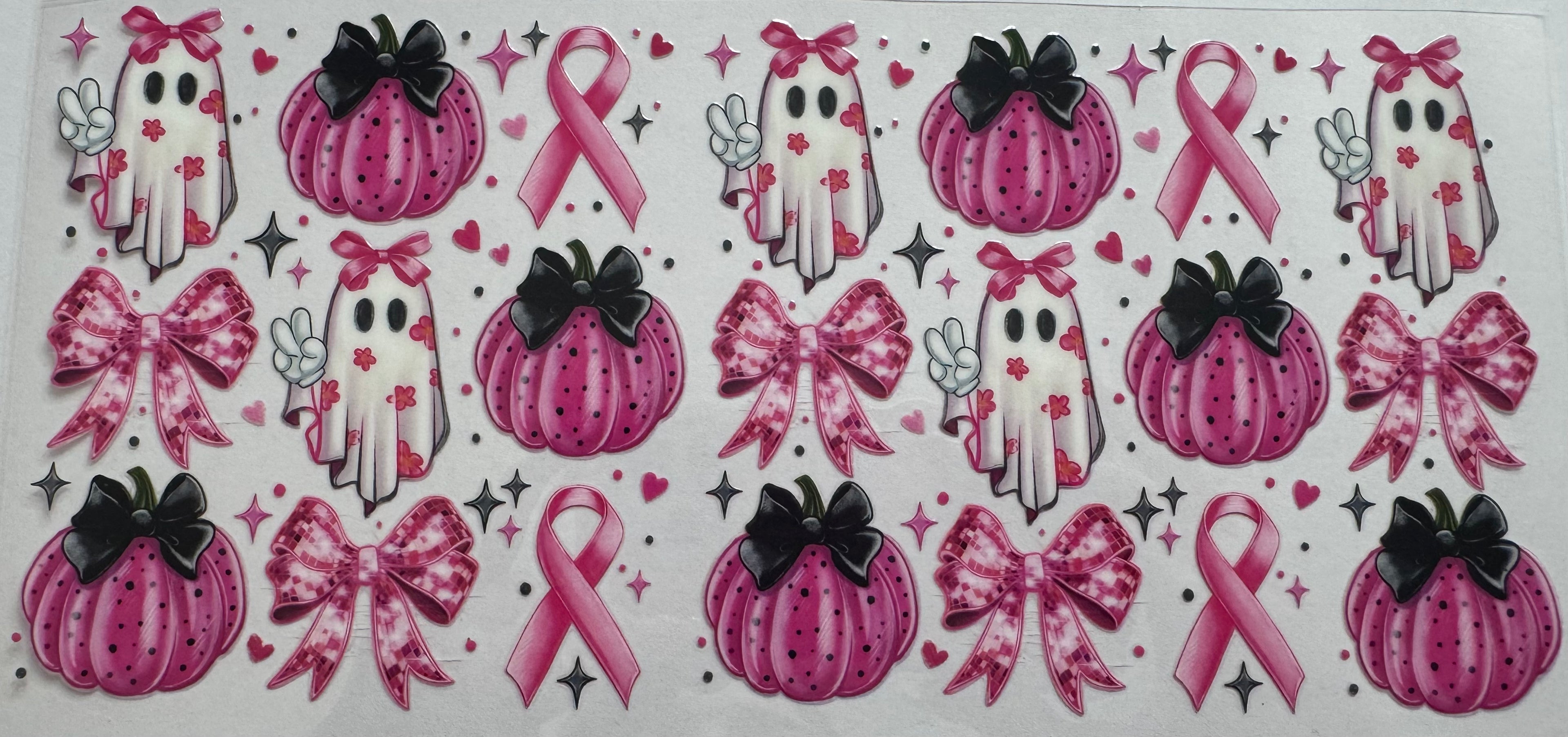 Pink pumpkin and ghosts 16ox Uv DTF Wrap