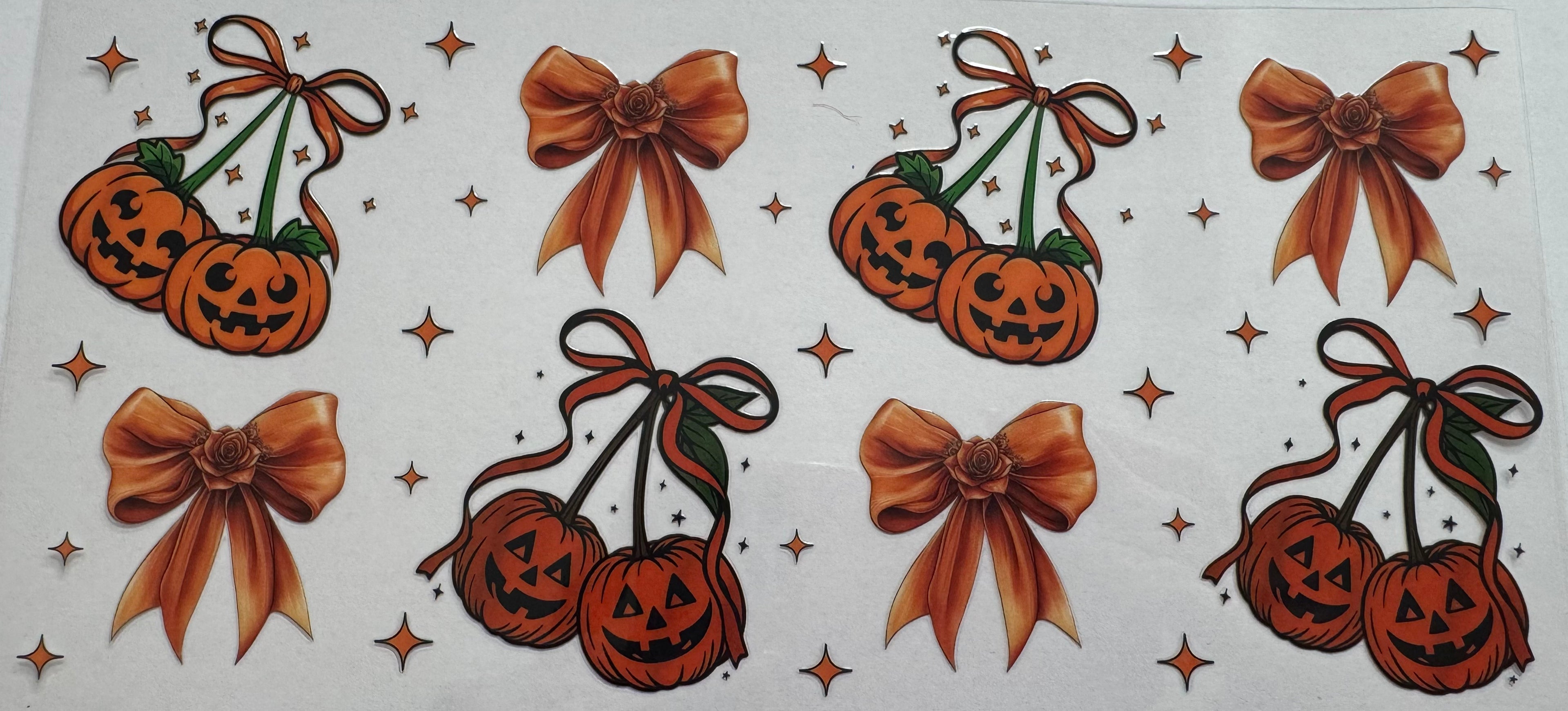 Orange bows and pumpkins 16oz Uv DTF Wrap