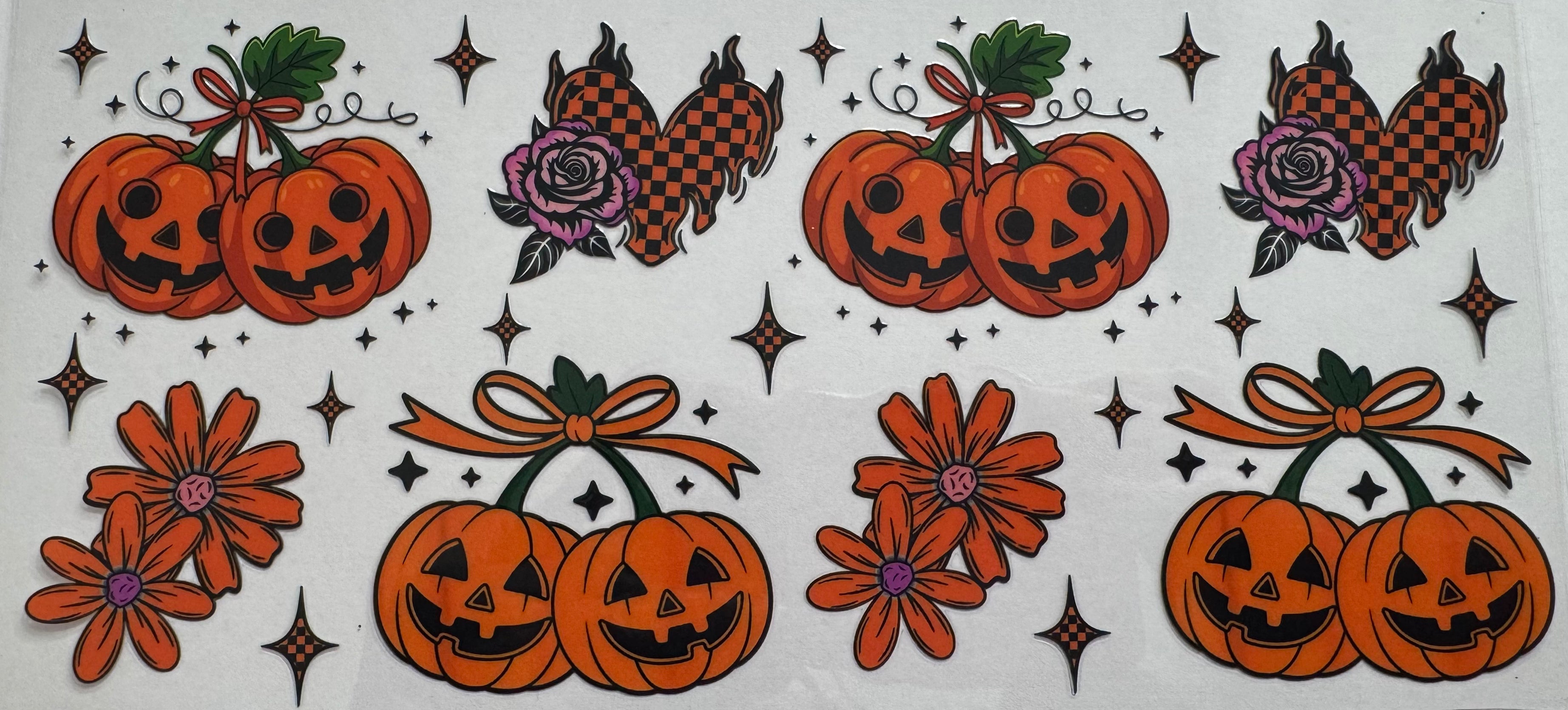 Orange pumpkins and heart 16oz Uv DTF Wrap