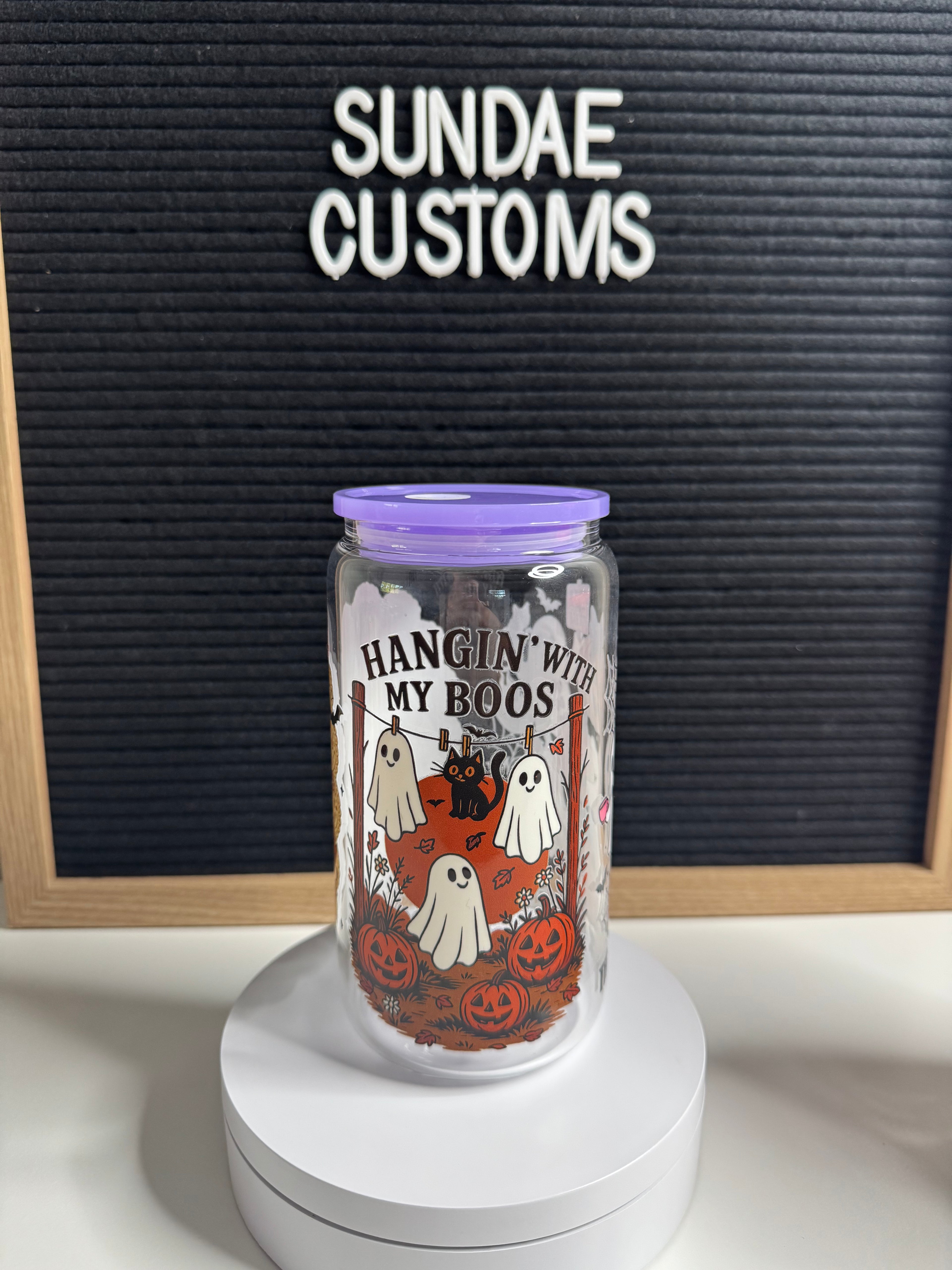 16oz Halloween glass pre made tumbler