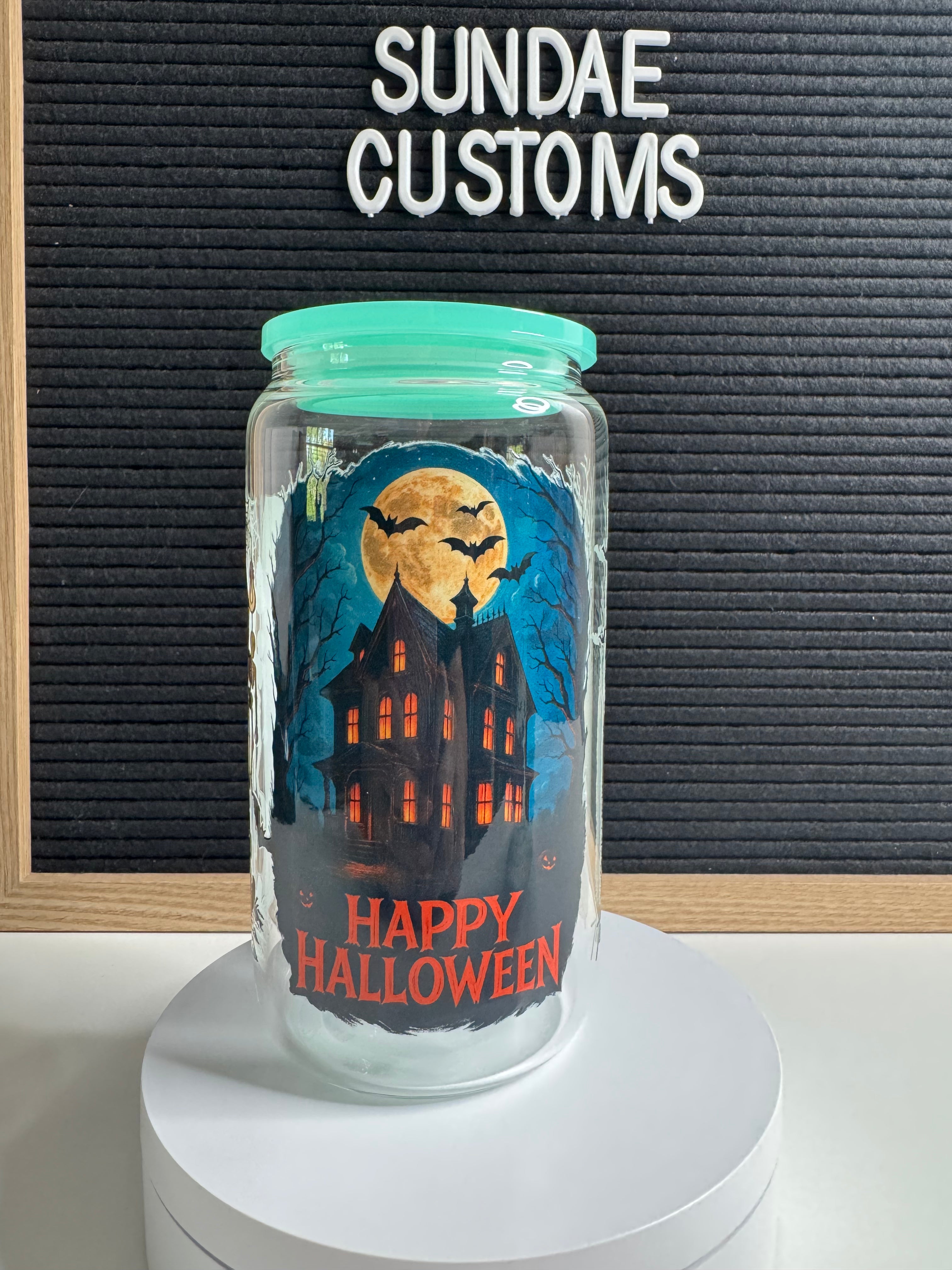 16oz Glass Tumbler Pre made Halloween #2