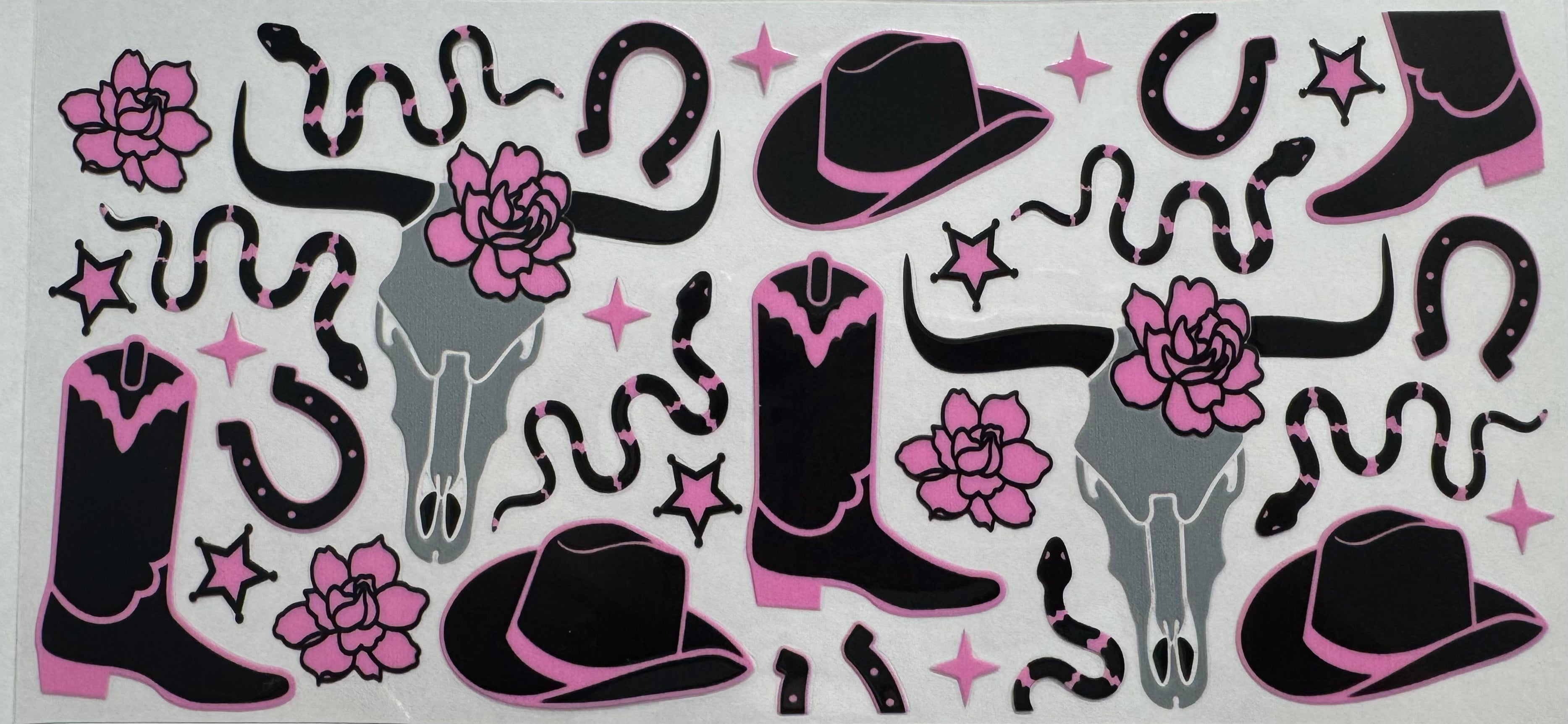 Black and pink country symbols 16oz Uv DTF Wrap