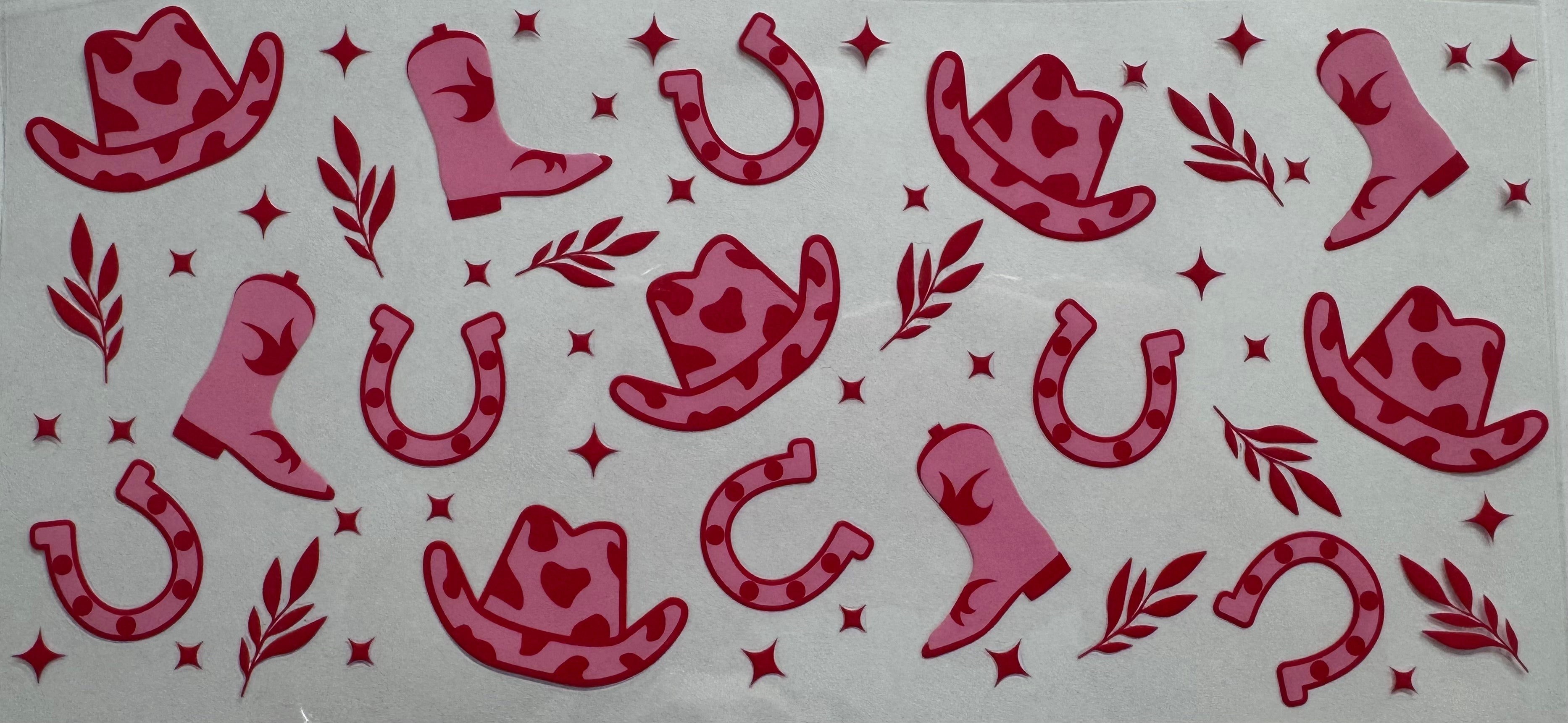 Pink country symbols 16oz Uv DTF Wrap