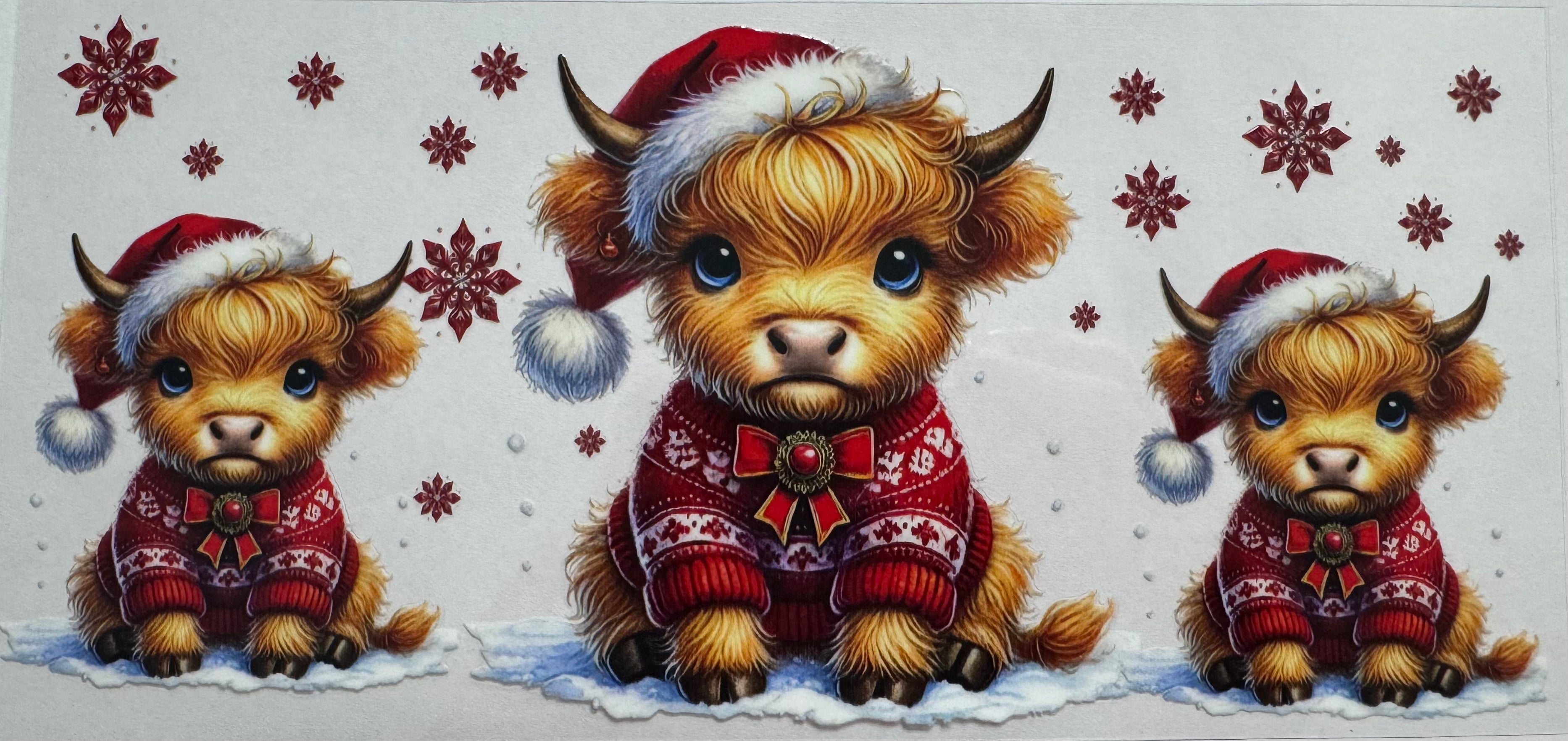 Christmas highland cow 16oz Uv DTF Wrap