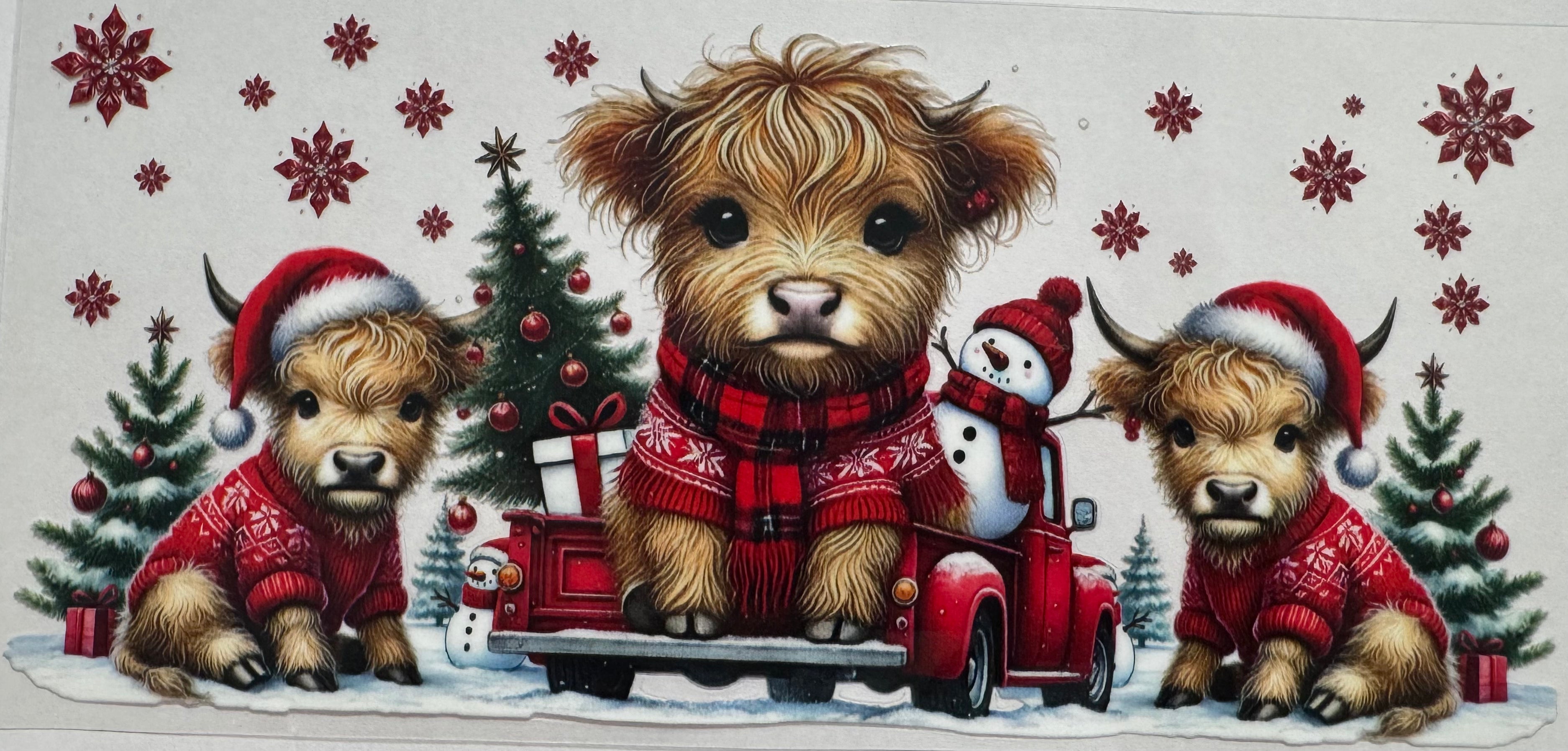 Christmas Highland cow 16oz Uv DTF Wrap #4