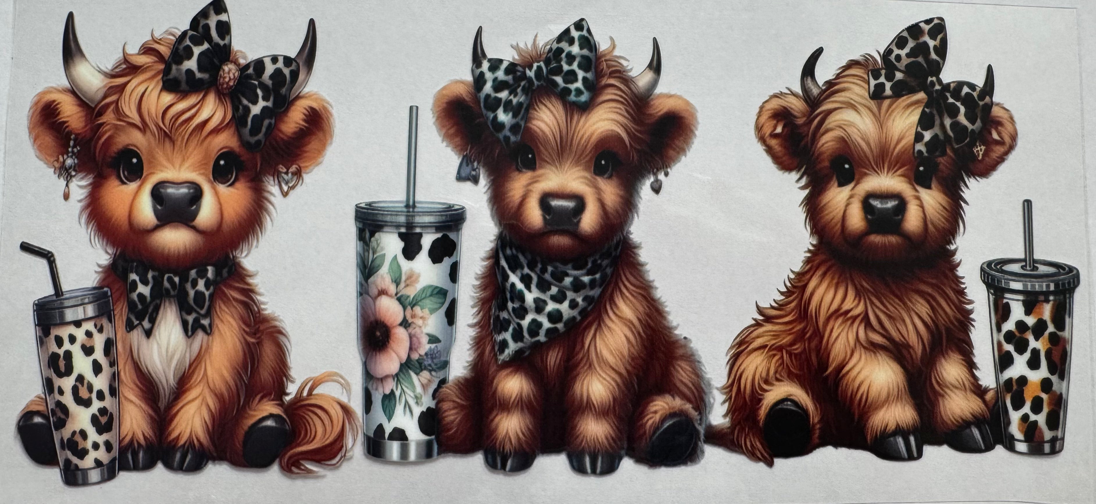 Highland cow with tumbler 16oz Uv DTF Wrap