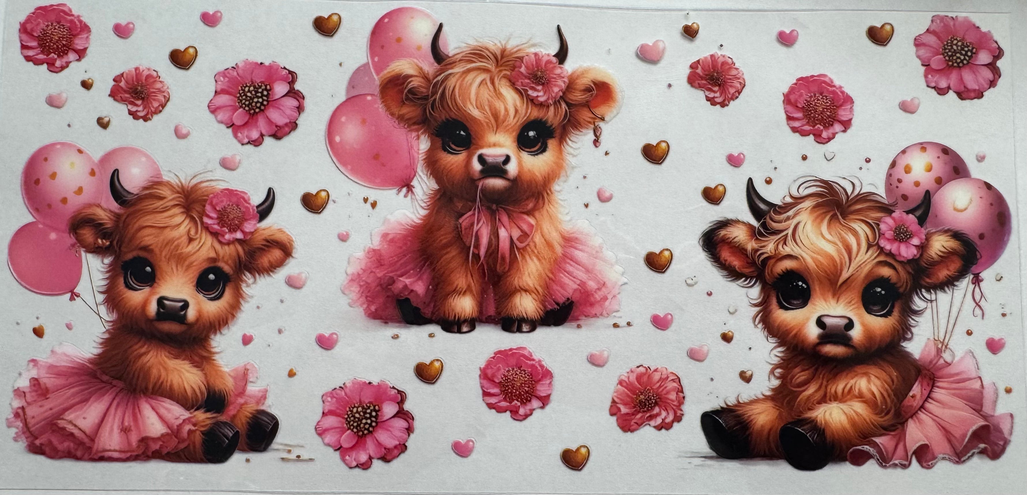 Pink tutu highland cows 16oz Uv DTF Wrap