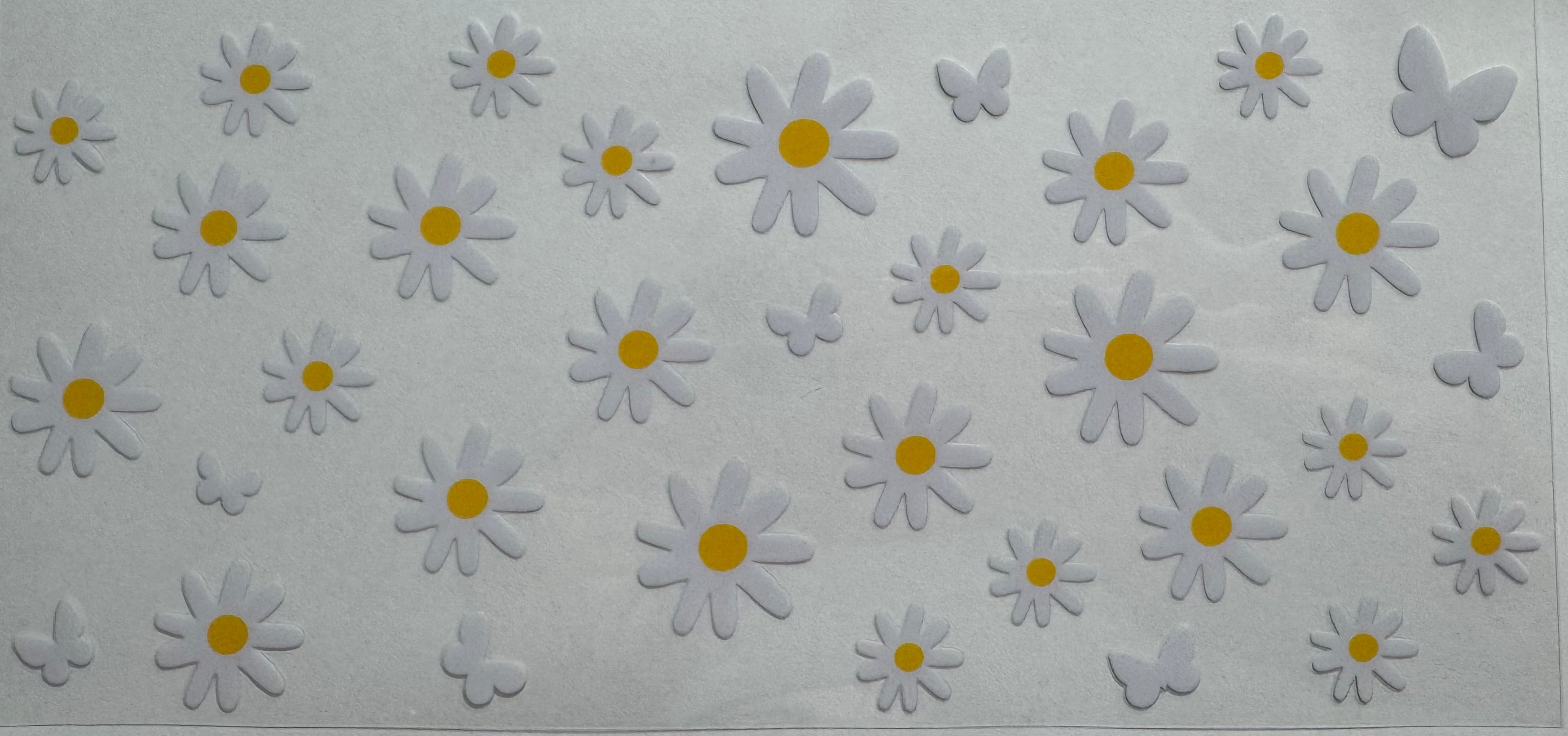 White flowers 16oz Uv DTF Wrap