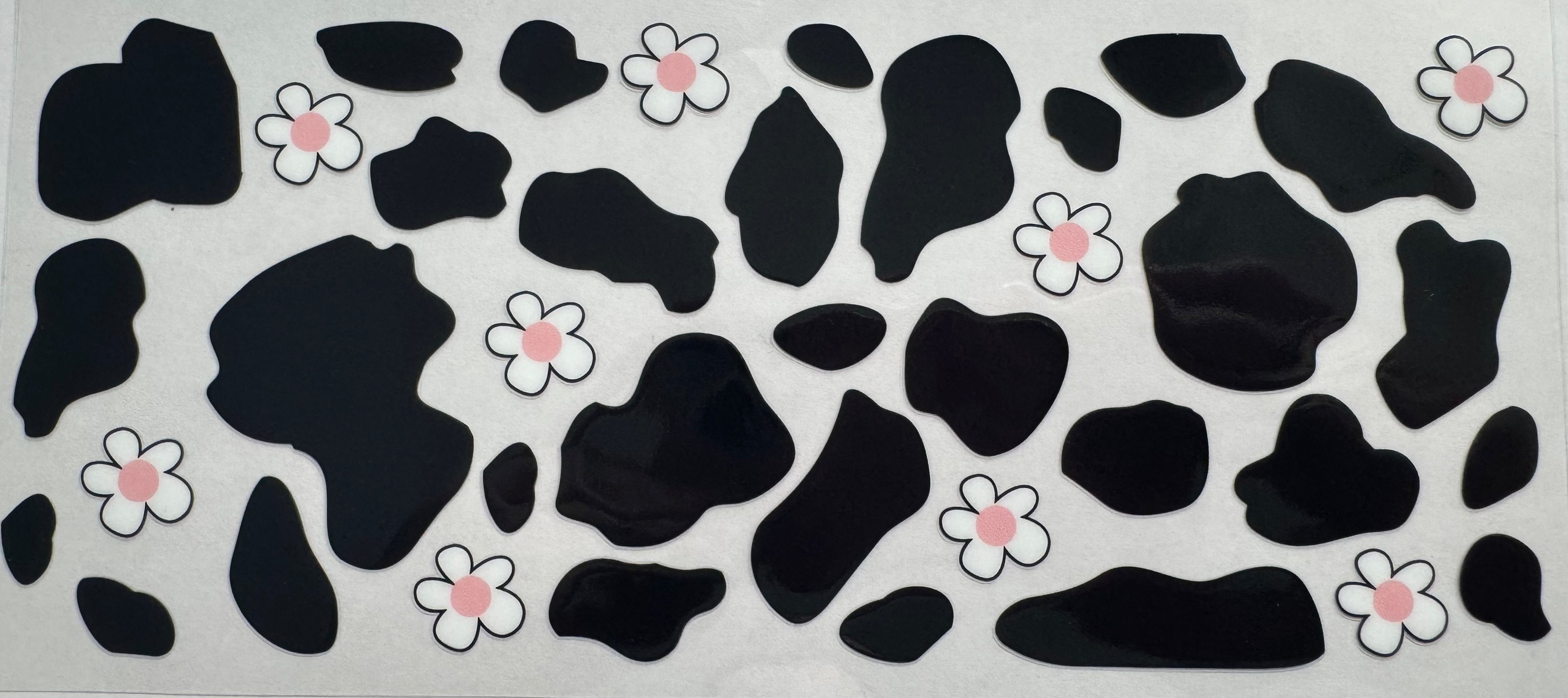 Cow print and flowers 16oz Uv DTF Wrap