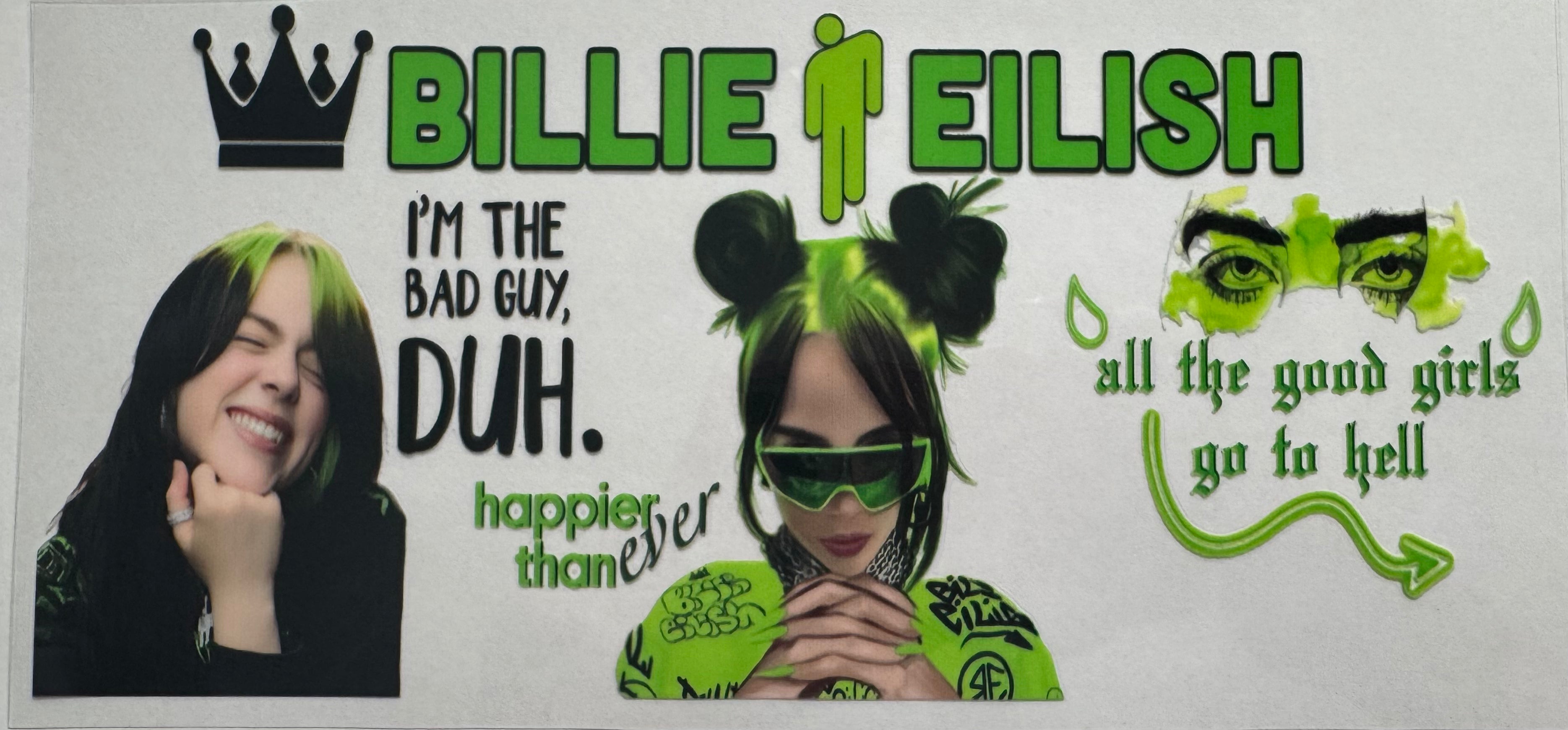 Billie Eilish 16oz Uv DTF Wrap
