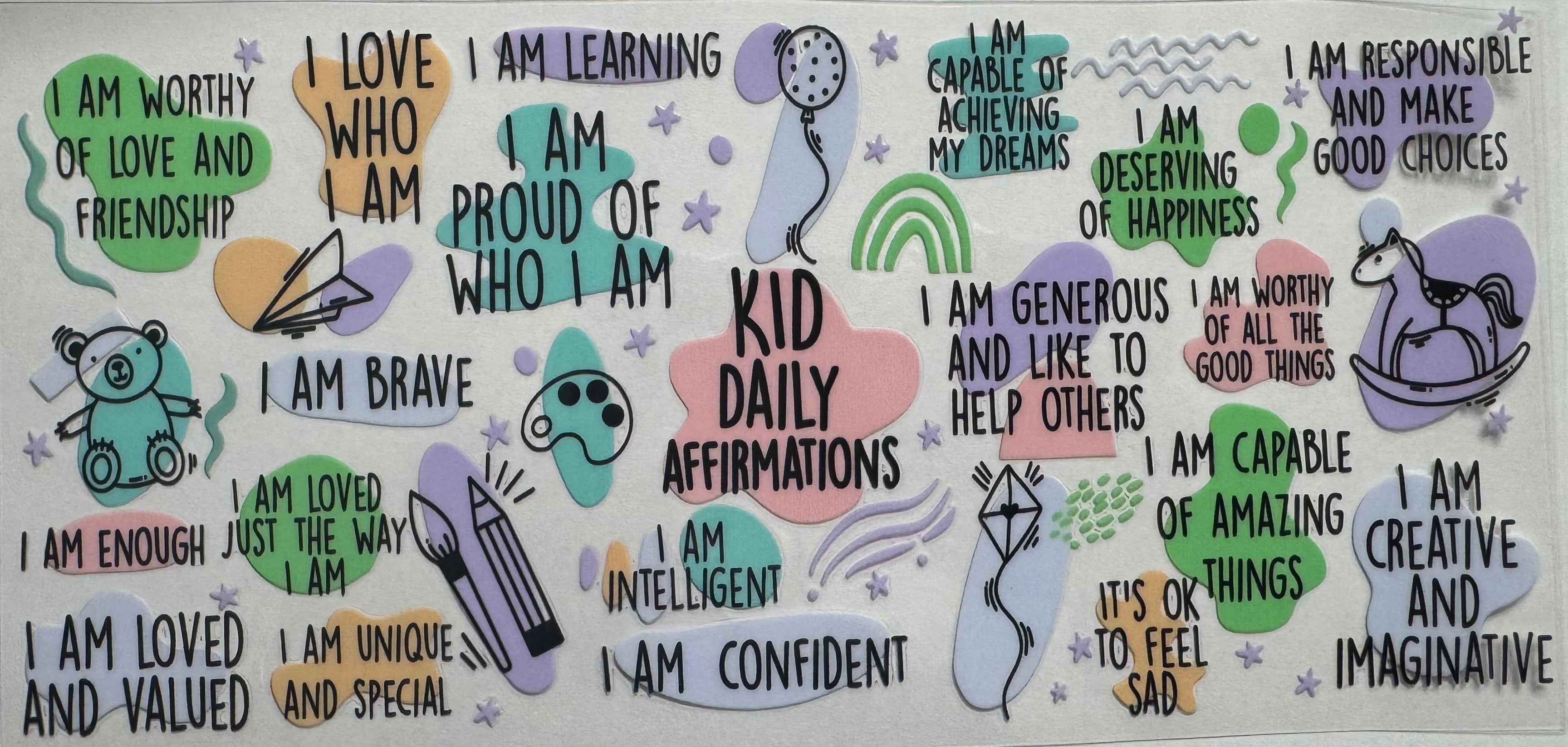 Kid daily affirmations 16oz Uv DTF Wrap