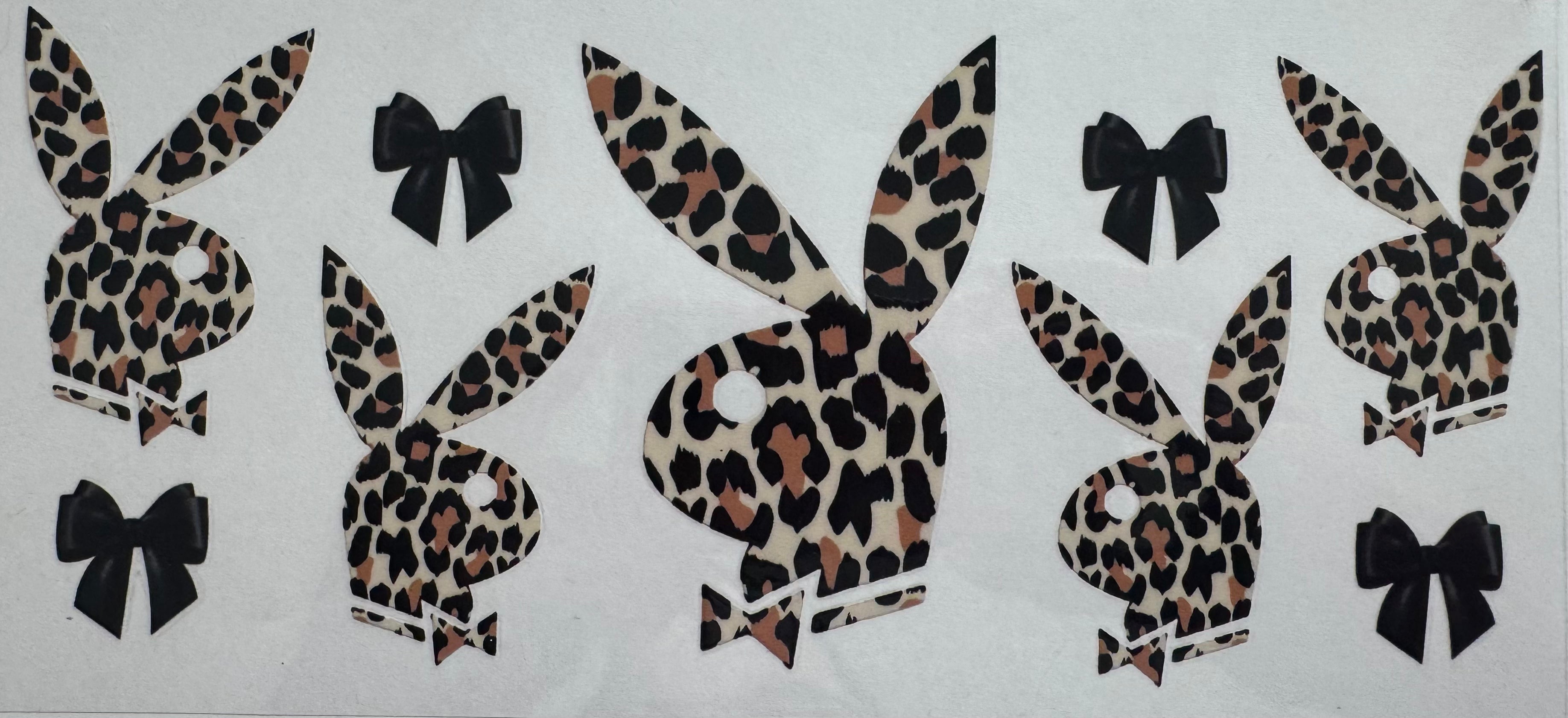 Leopard Print Playboy with black bows 16oz Uv DTF Wrap