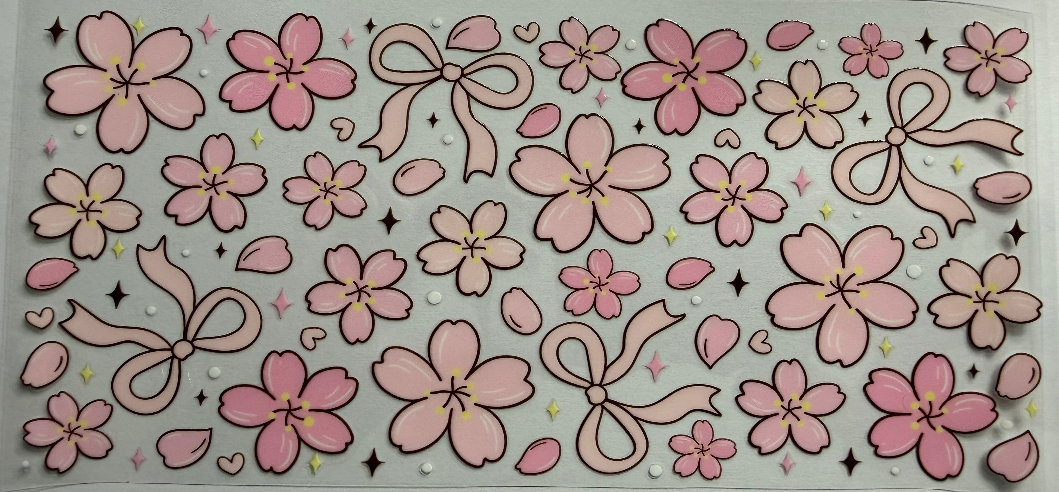 Pink Flowers 16oz Uv DTF Wrap