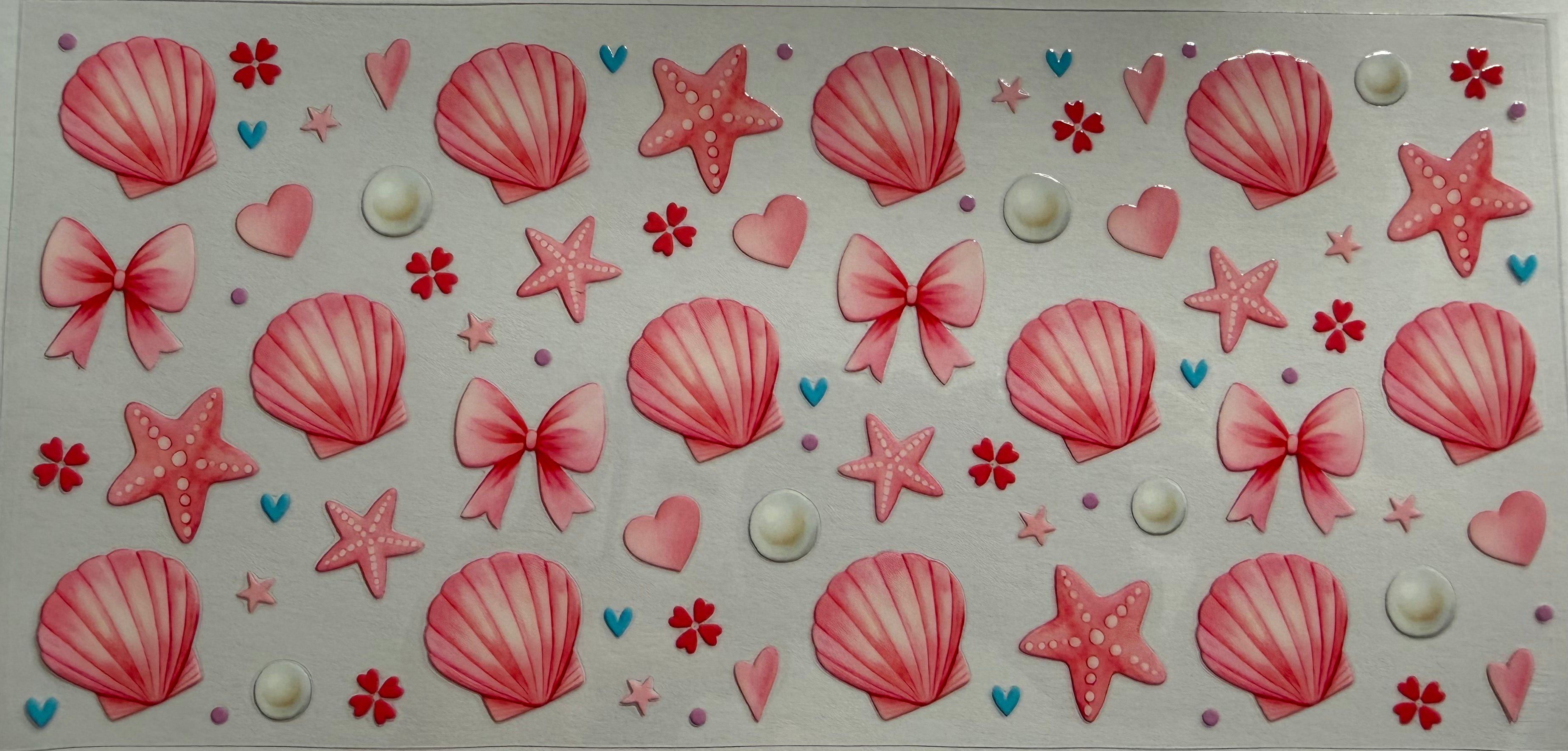 Pink sea shells 16oz Uv DTF Wrap
