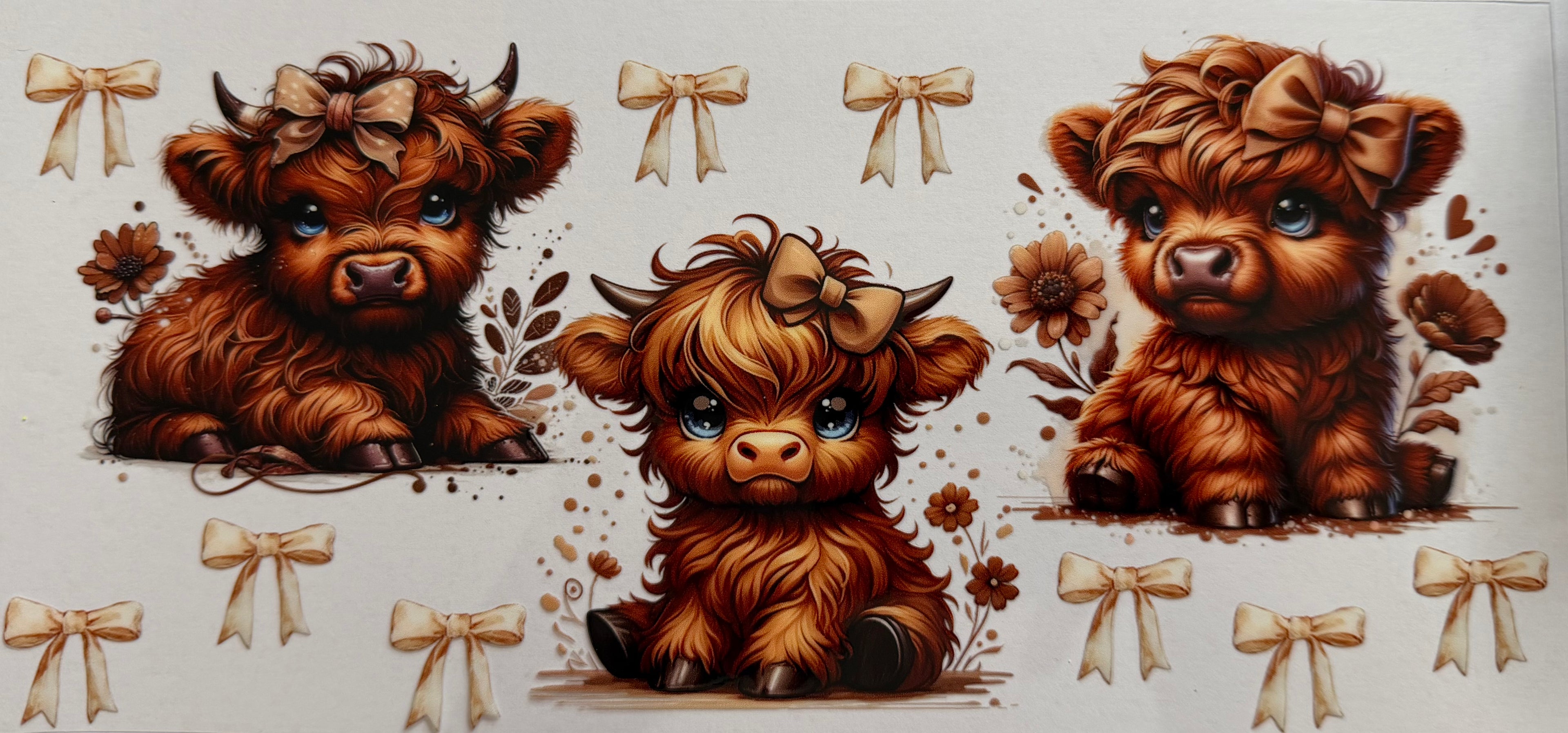 Highland cows and bows 16oz Uv DTF Wrap