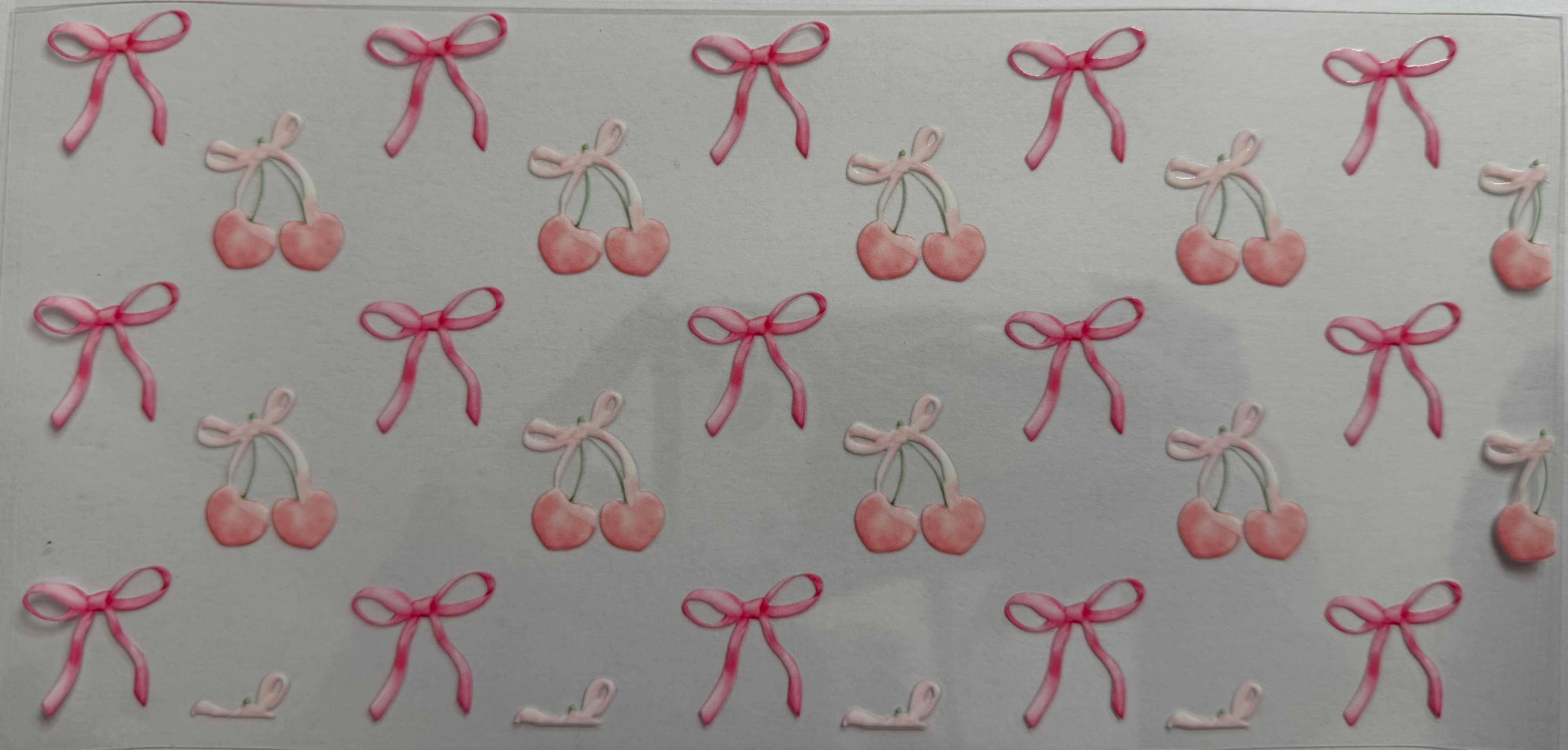 Light pink bows and cherries 16oz Uv DTF Wrap