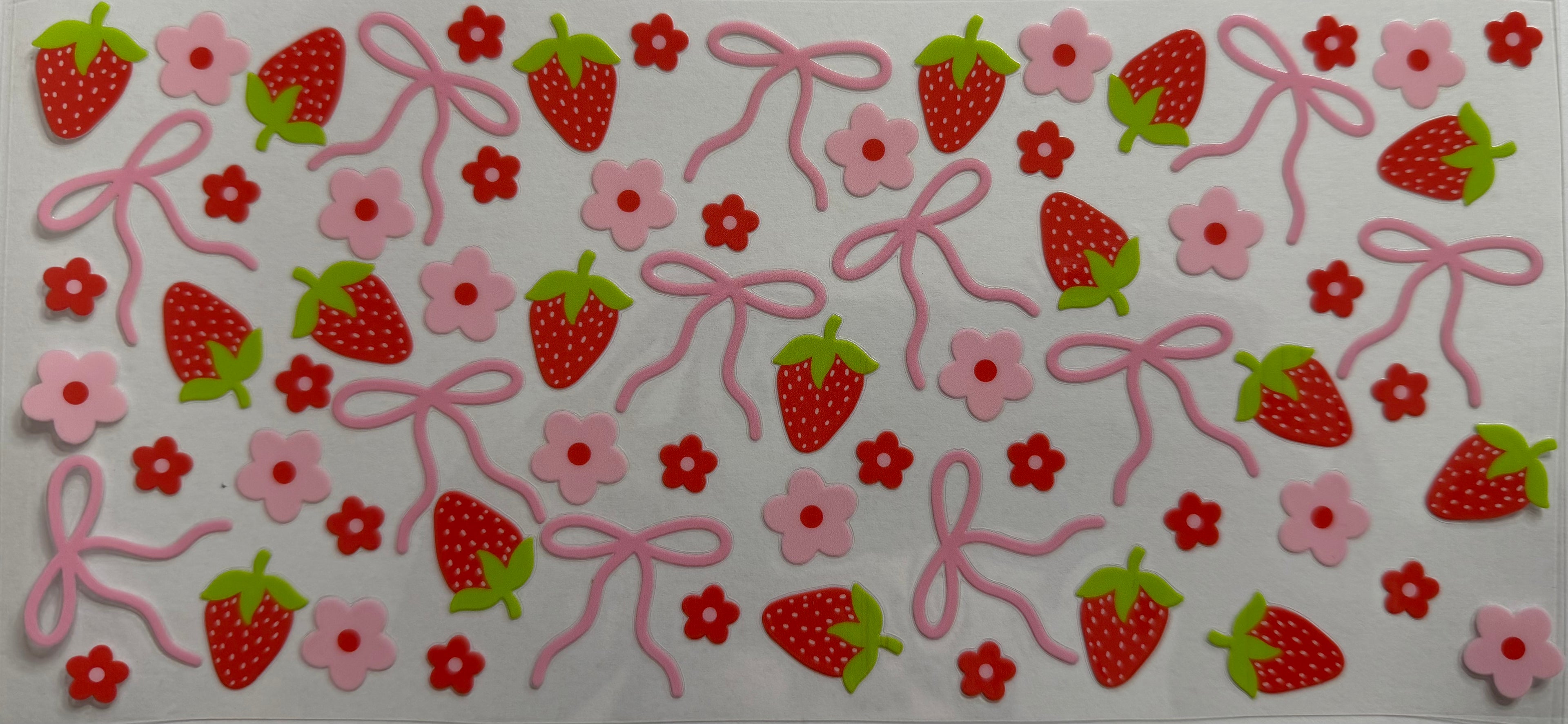 Light pink bows and strawberries 16oz Uv DTF Wrap